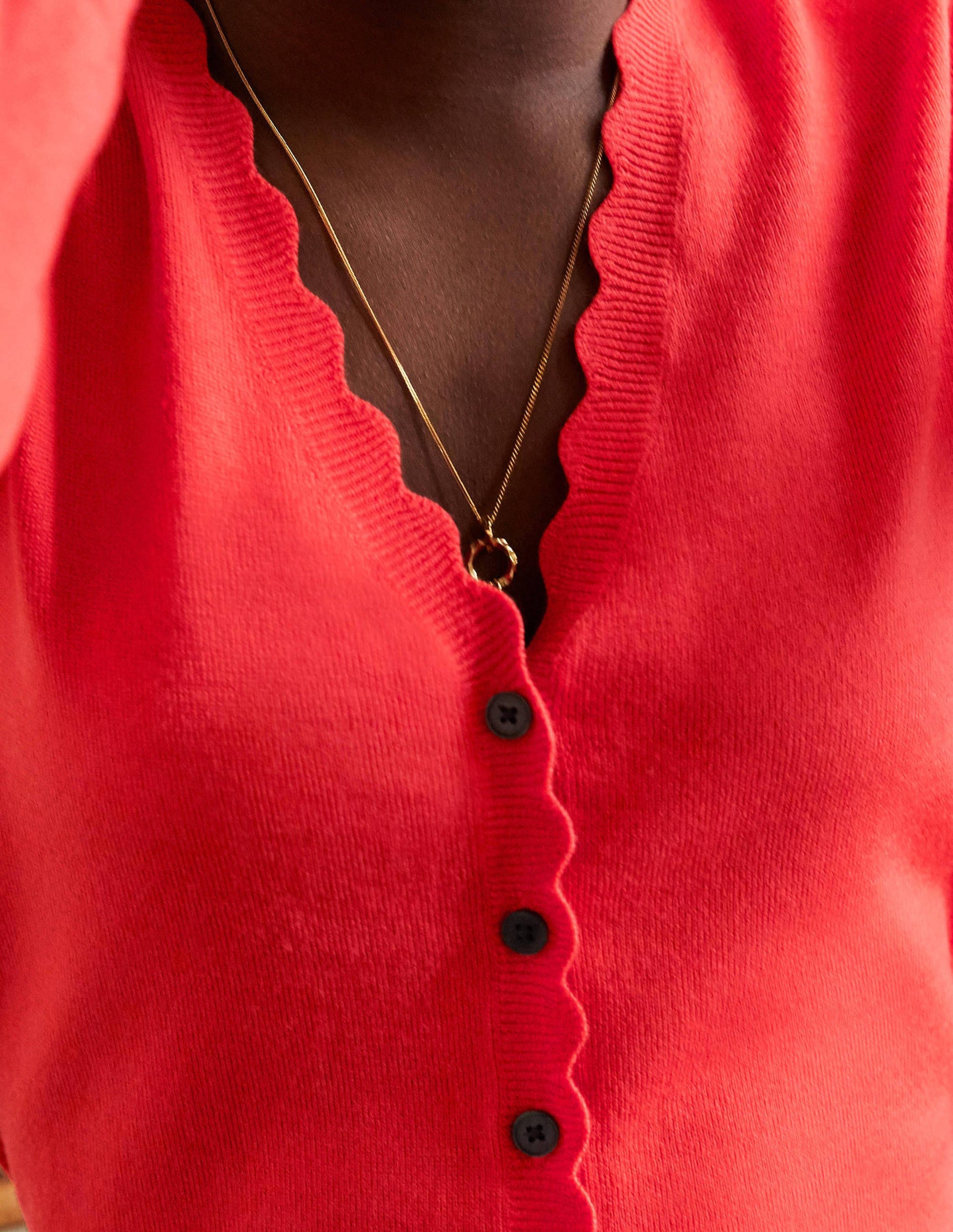 Merino Scallop Trim Cardigan-Cherry Red-2