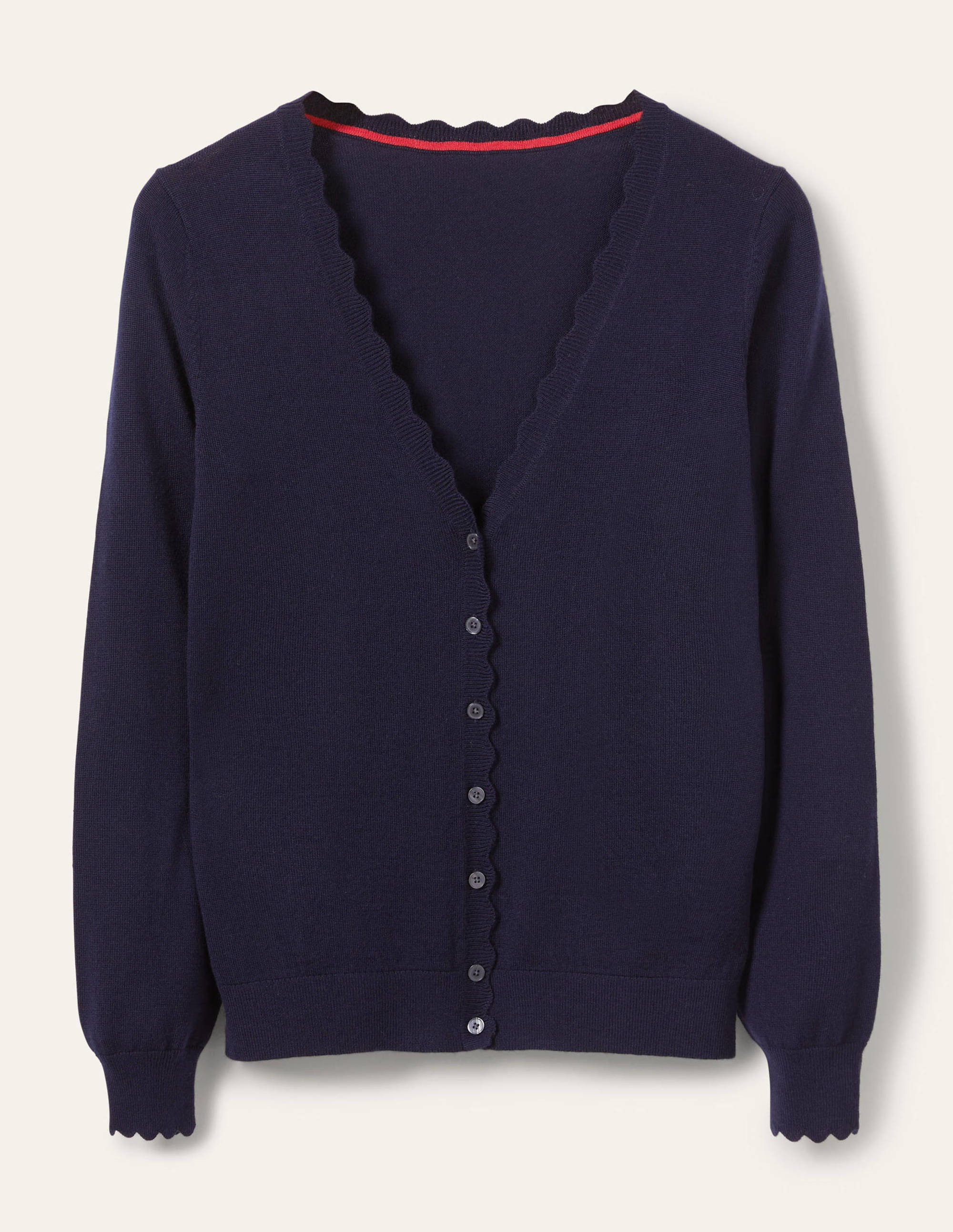 Merino Scallop Trim Cardigan-Navy - Image 5