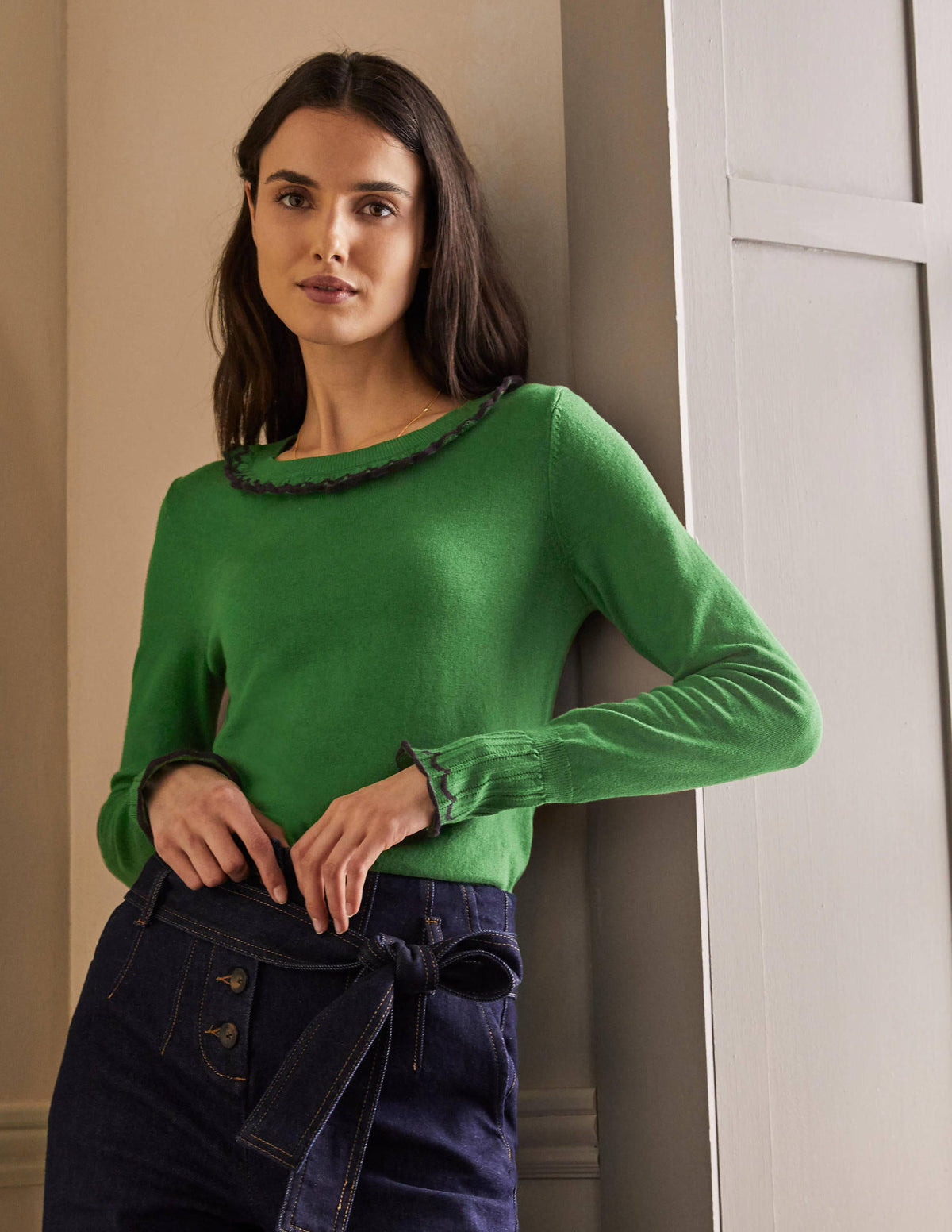Aimee Pointelle Sweater-Conifer - Image 1
