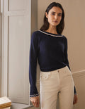 Aimee Pointelle Sweater-Navy