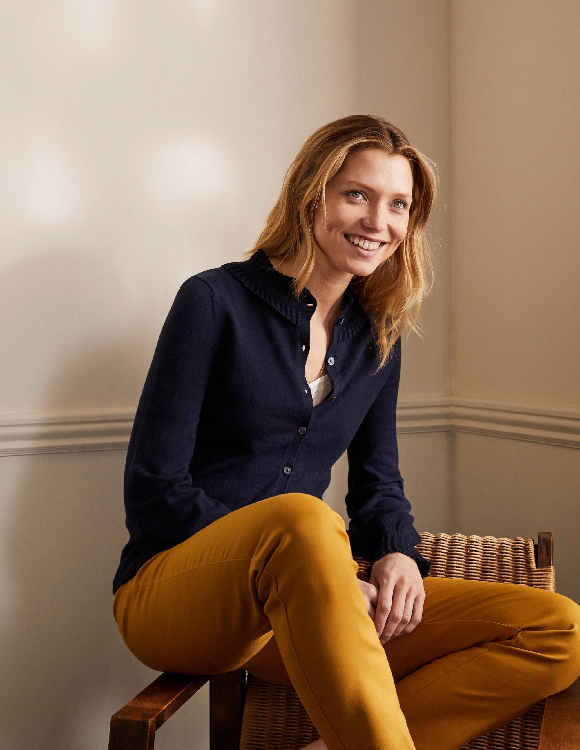 Frederica Pointelle Cardigan-Navy - Image 1