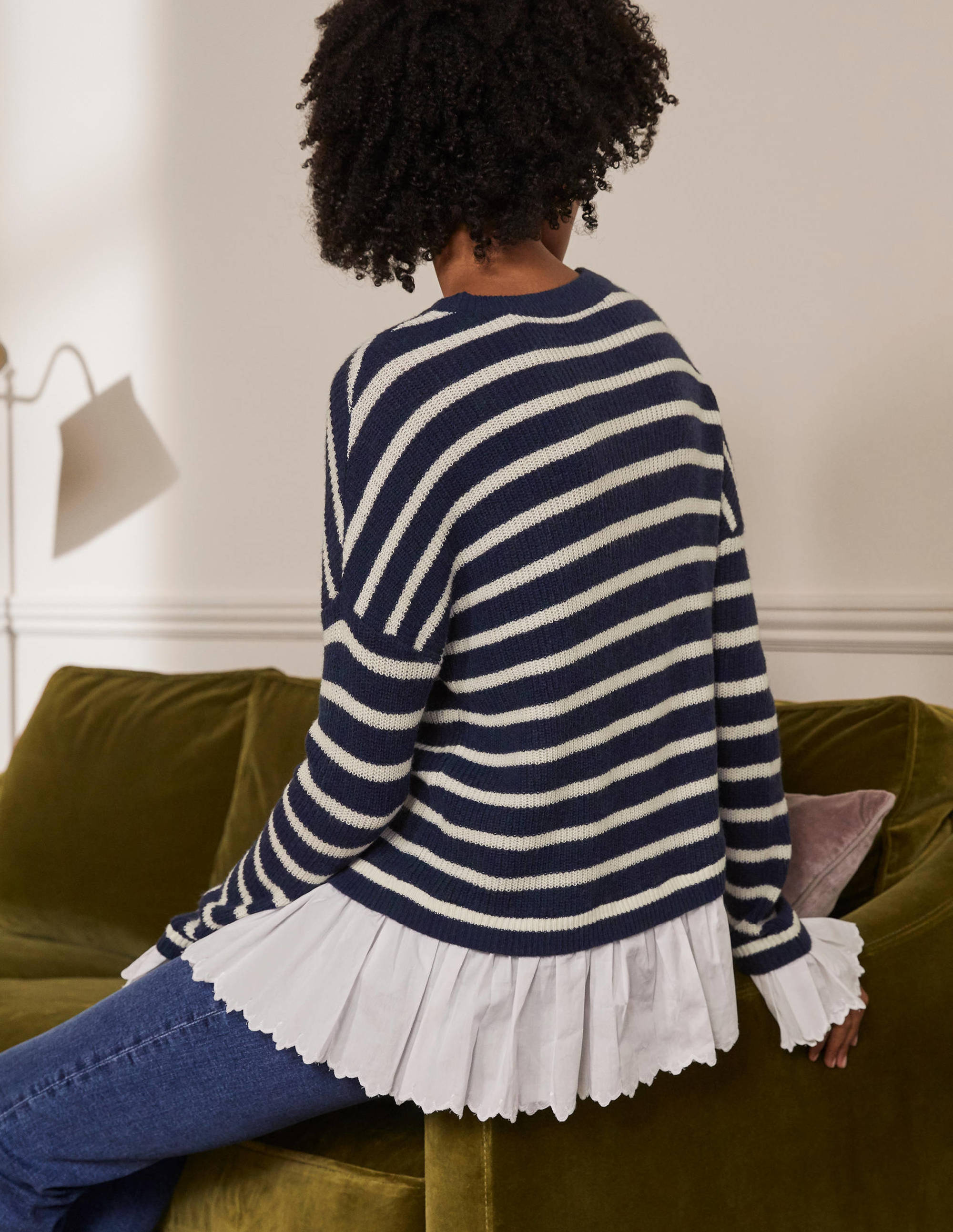 Catherine Woven Fluffy Sweater-Navy/Ivory Stripe - Image 3