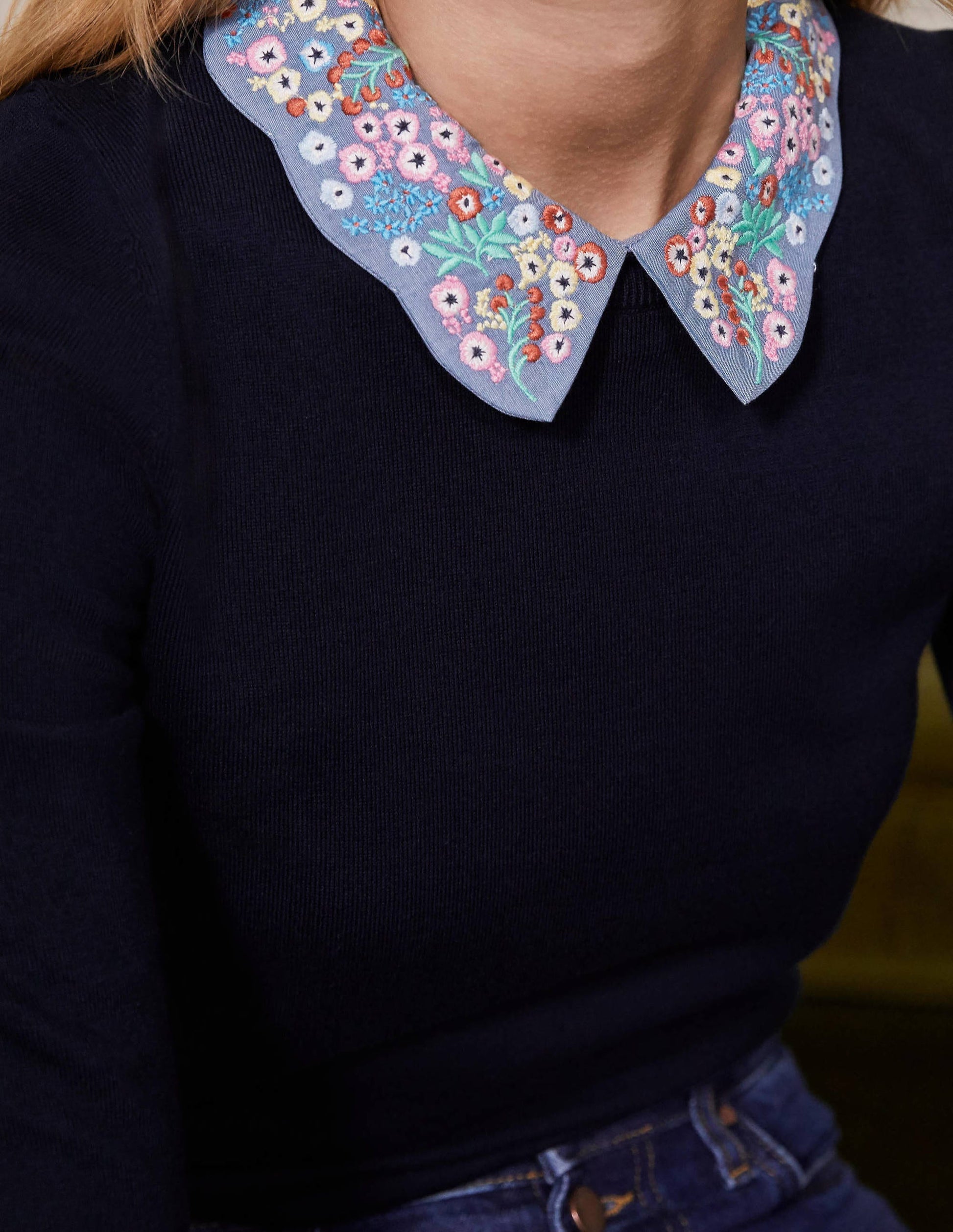 Colette Collar Sweater-Navy-2