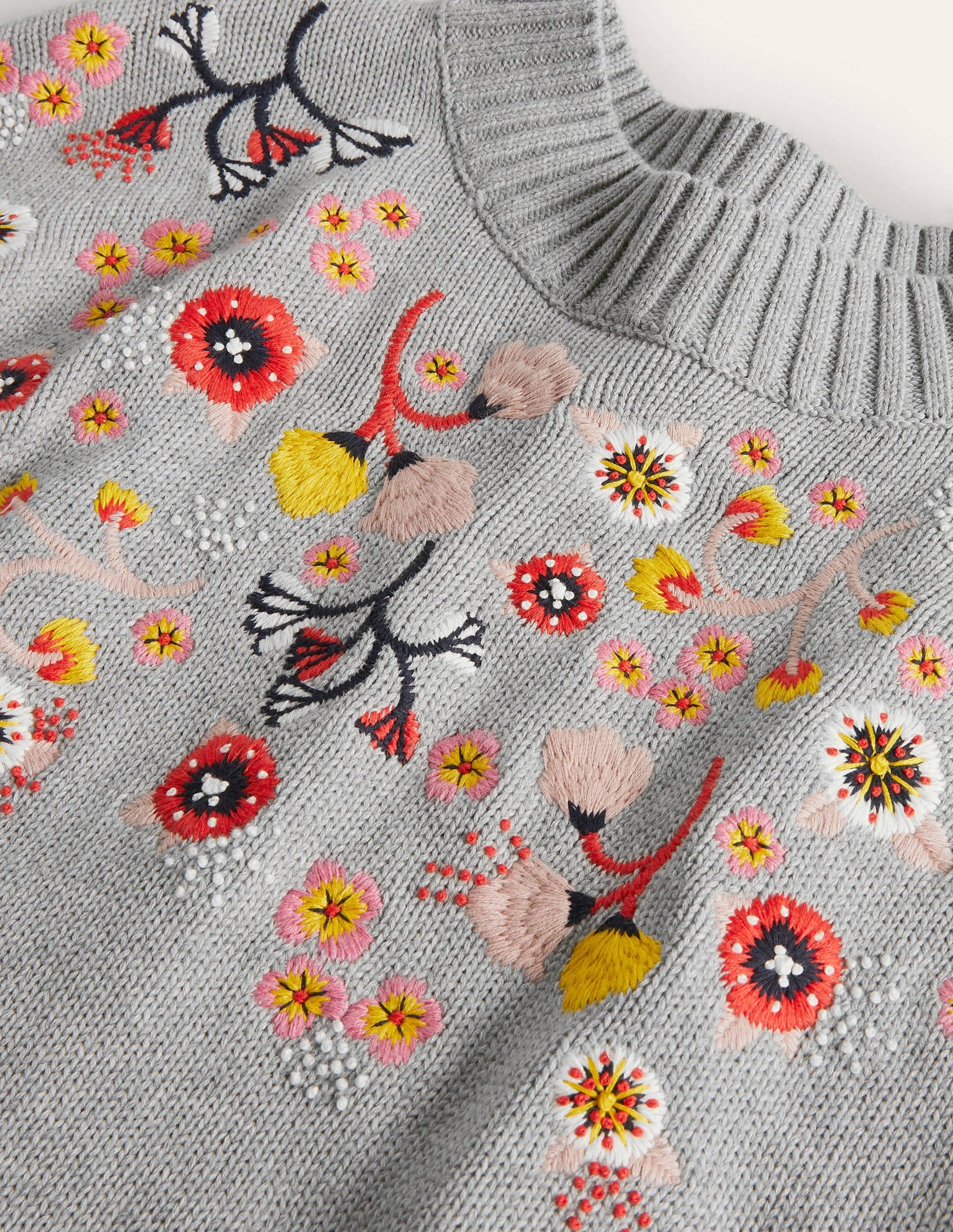 Embroidered Relaxed Sweater-Silver Melange-6