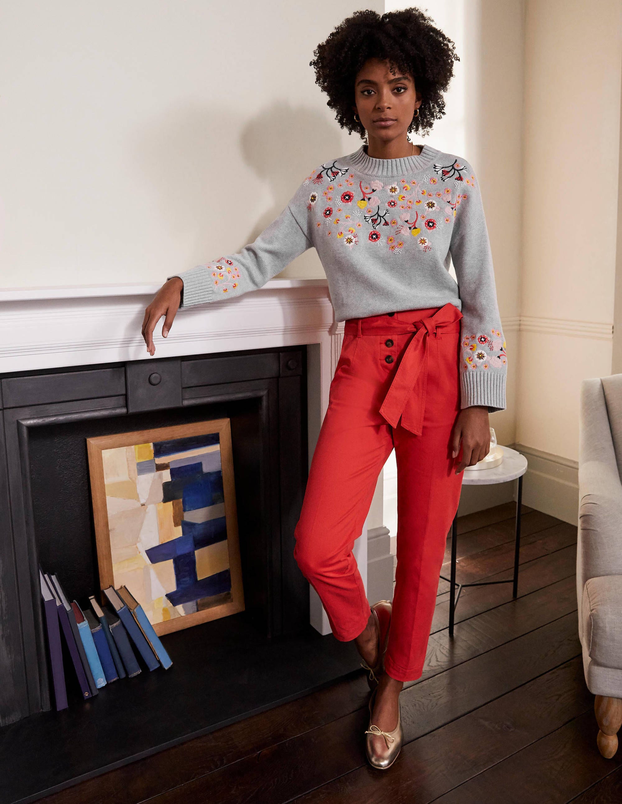 Embroidered Relaxed Sweater-Silver Melange - Image 4