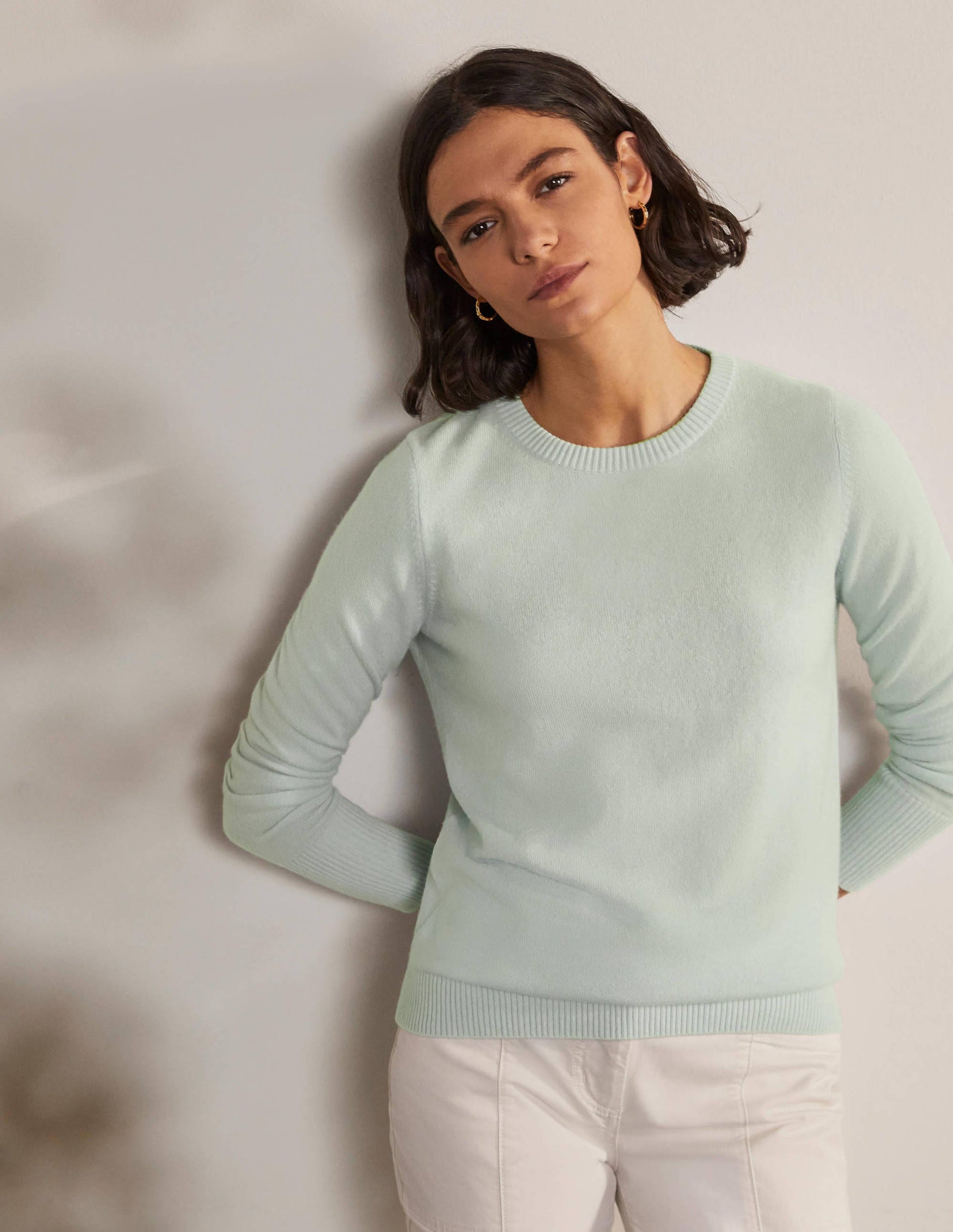 Cashmere Crew Neck Sweater-Mint Blue-1