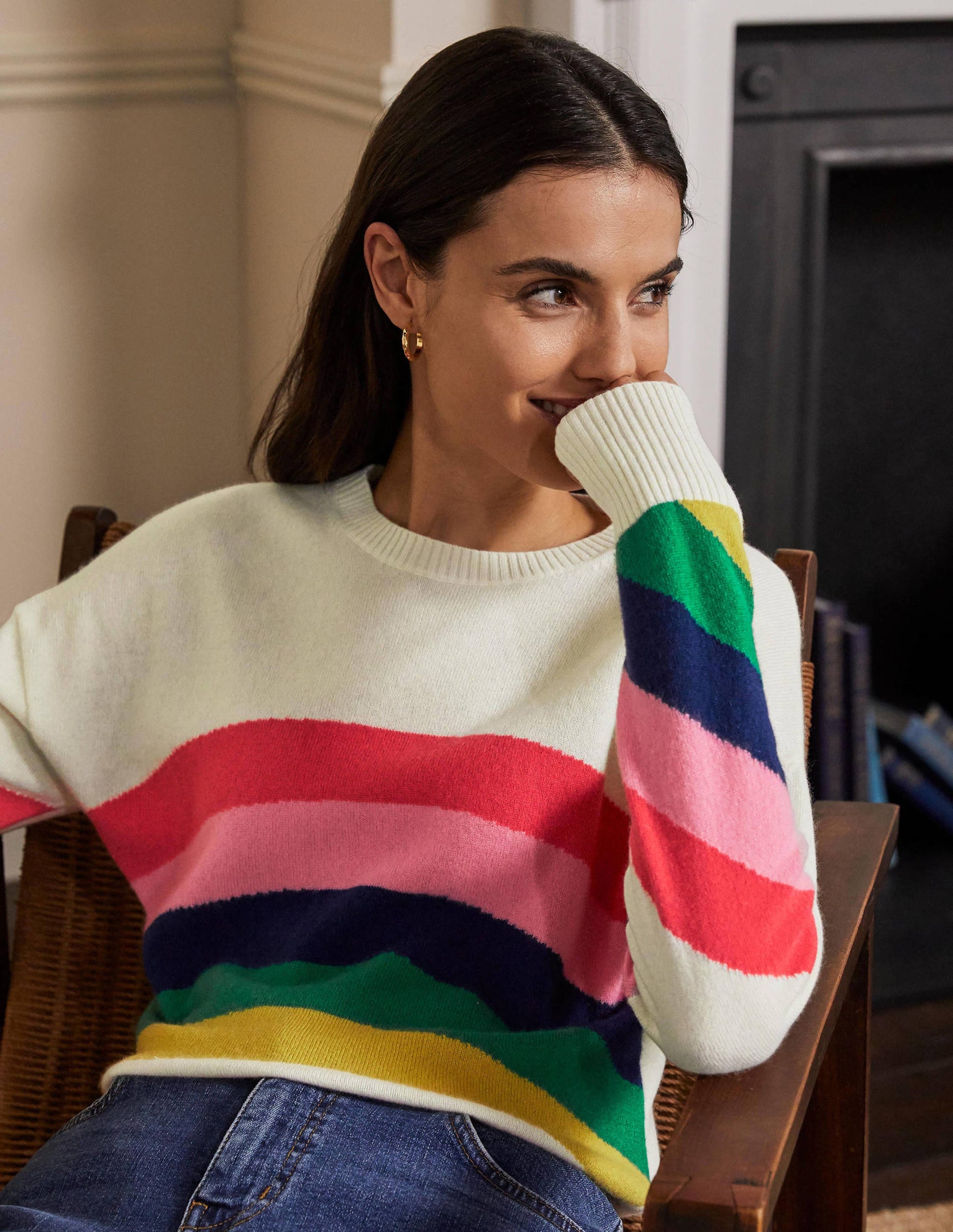 Margot Cashmere Sweater-Ivory/Rainbow Stripe-1