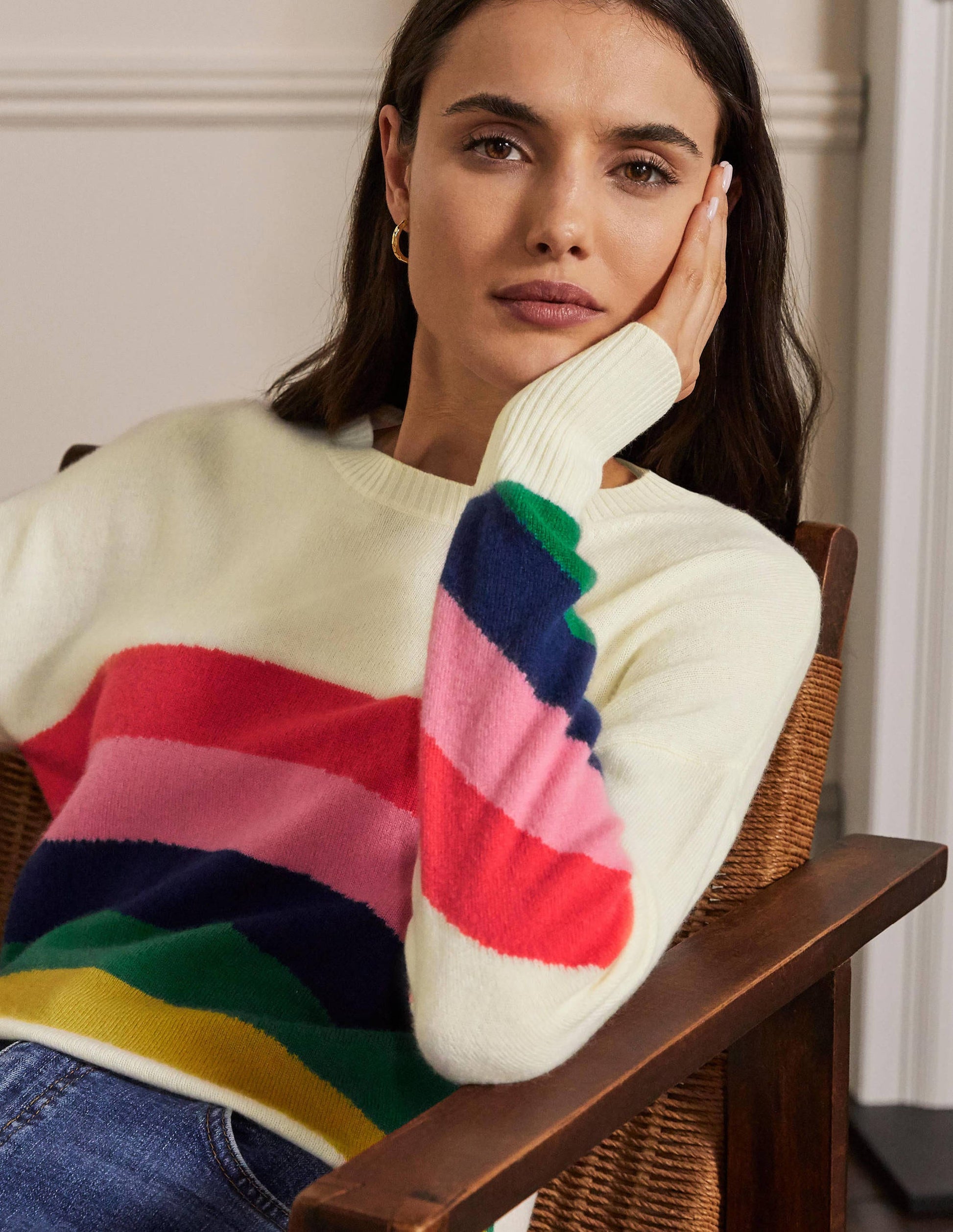 Margot Cashmere Sweater-Ivory/Rainbow Stripe-2