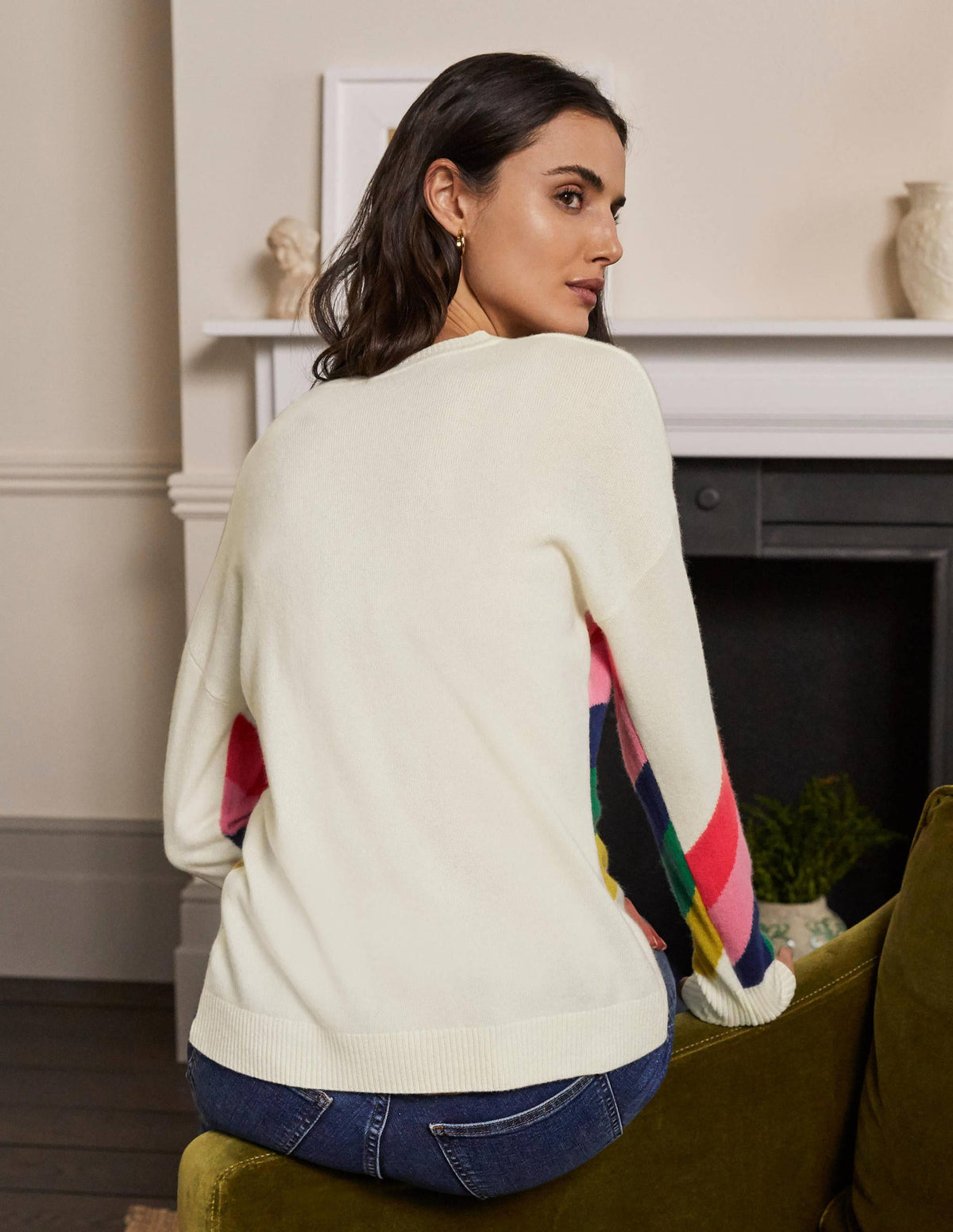 Margot Cashmere Sweater-Ivory/Rainbow Stripe - Image 3