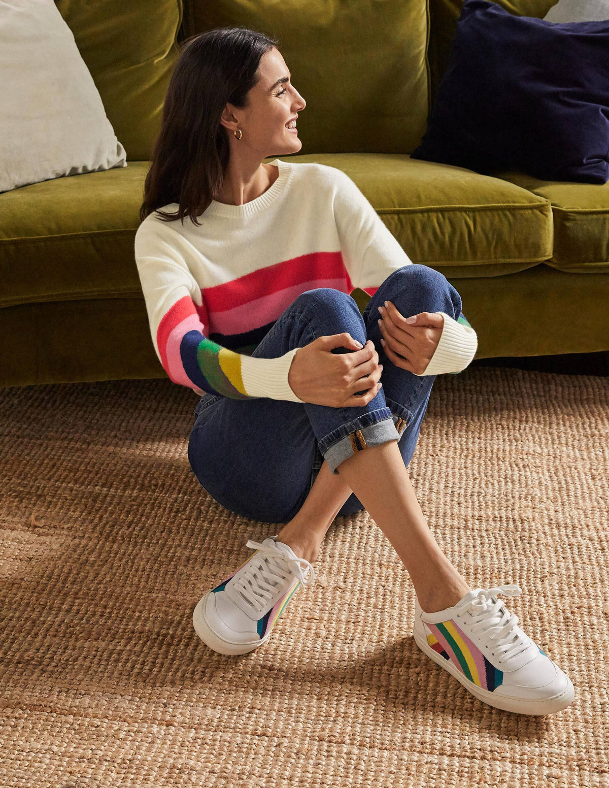 Margot Cashmere Sweater-Ivory/Rainbow Stripe - Image 4