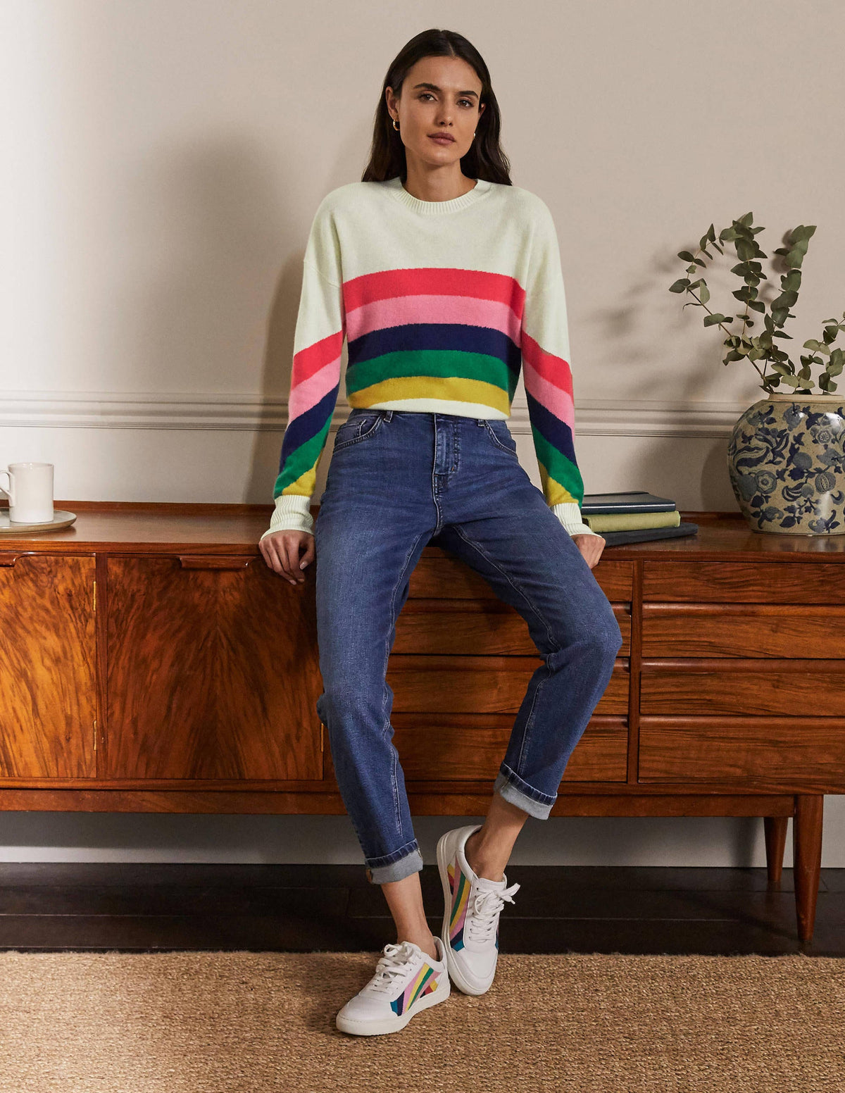 Margot Cashmere Sweater-Ivory/Rainbow Stripe - Image 5