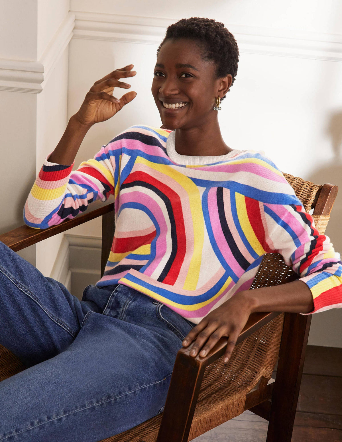 Margot Cashmere Sweater-Abstract Rainbow Stripe - Image 1
