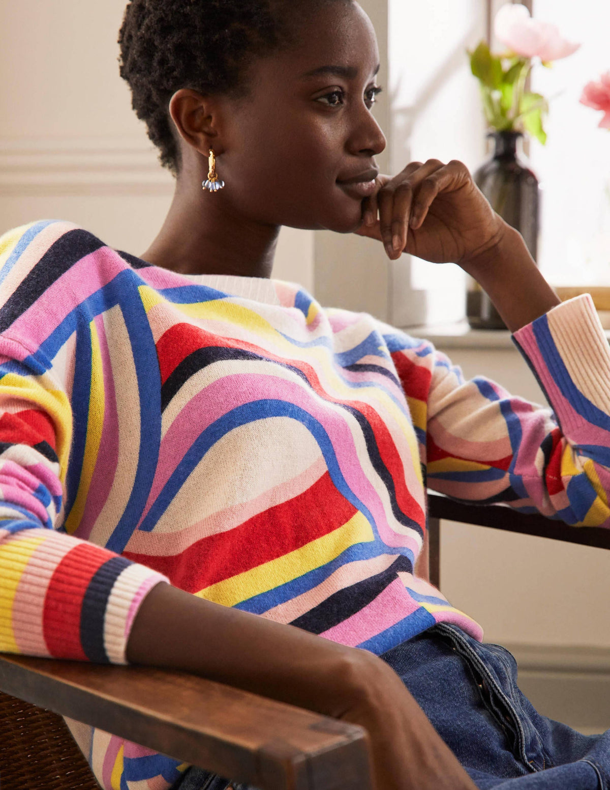 Margot Cashmere Sweater-Abstract Rainbow Stripe - Image 2