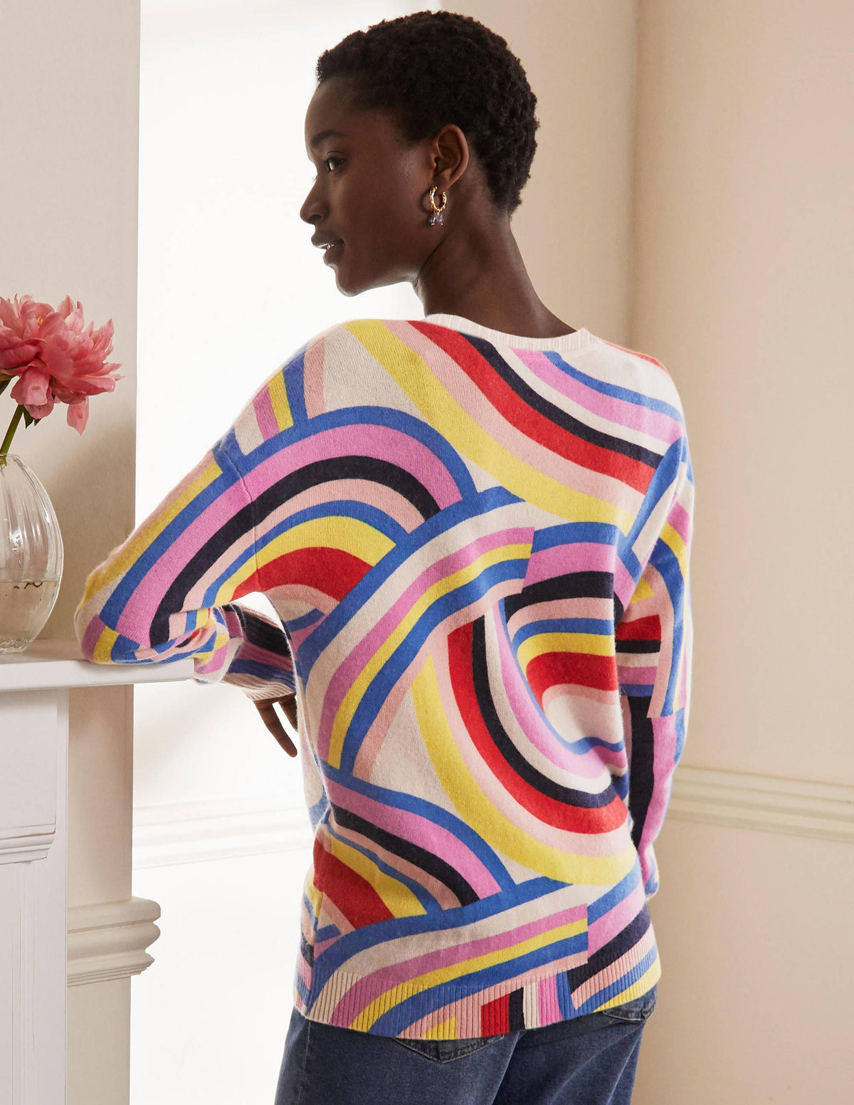 Margot Cashmere Sweater-Abstract Rainbow Stripe - Image 3