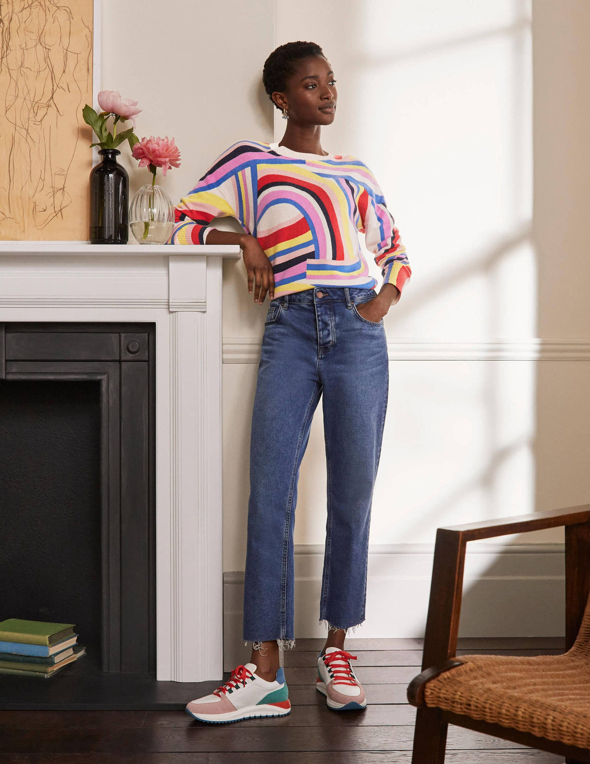 Margot Cashmere Sweater-Abstract Rainbow Stripe - Image 4
