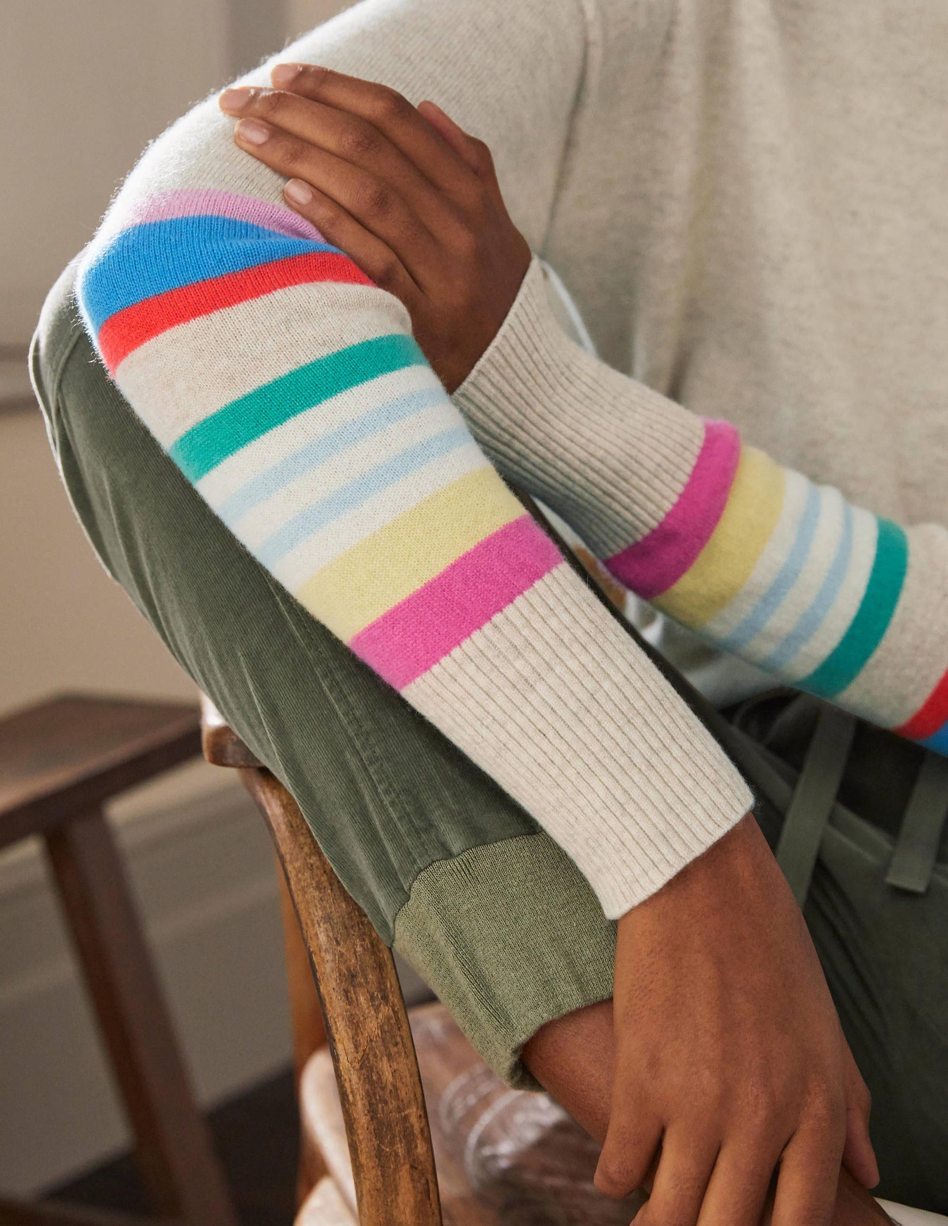 Margot Cashmere Sweater-Oatmeal/Moonstone Stripe-2