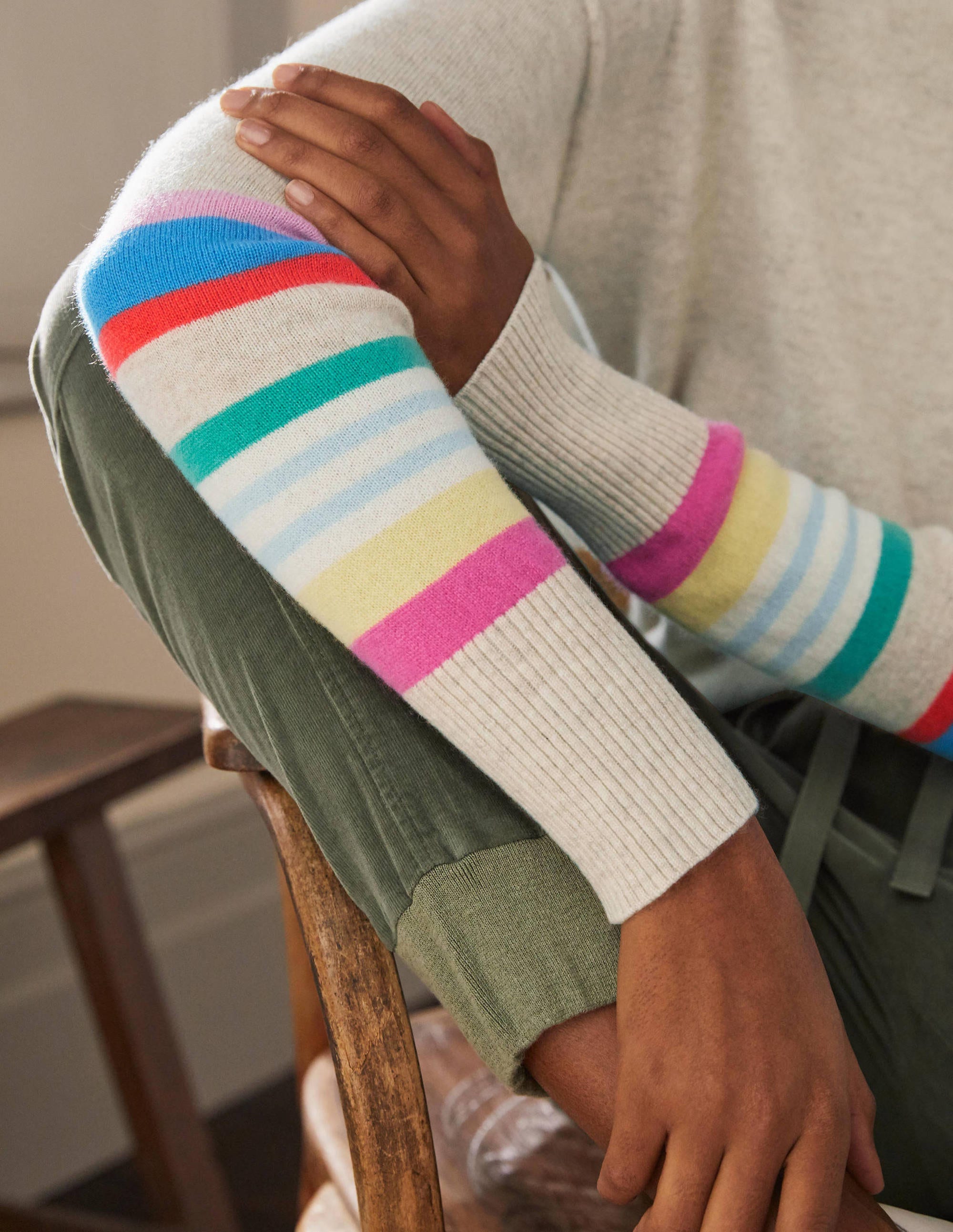 Margot Cashmere Sweater-Oatmeal/Moonstone Stripe - Image 2