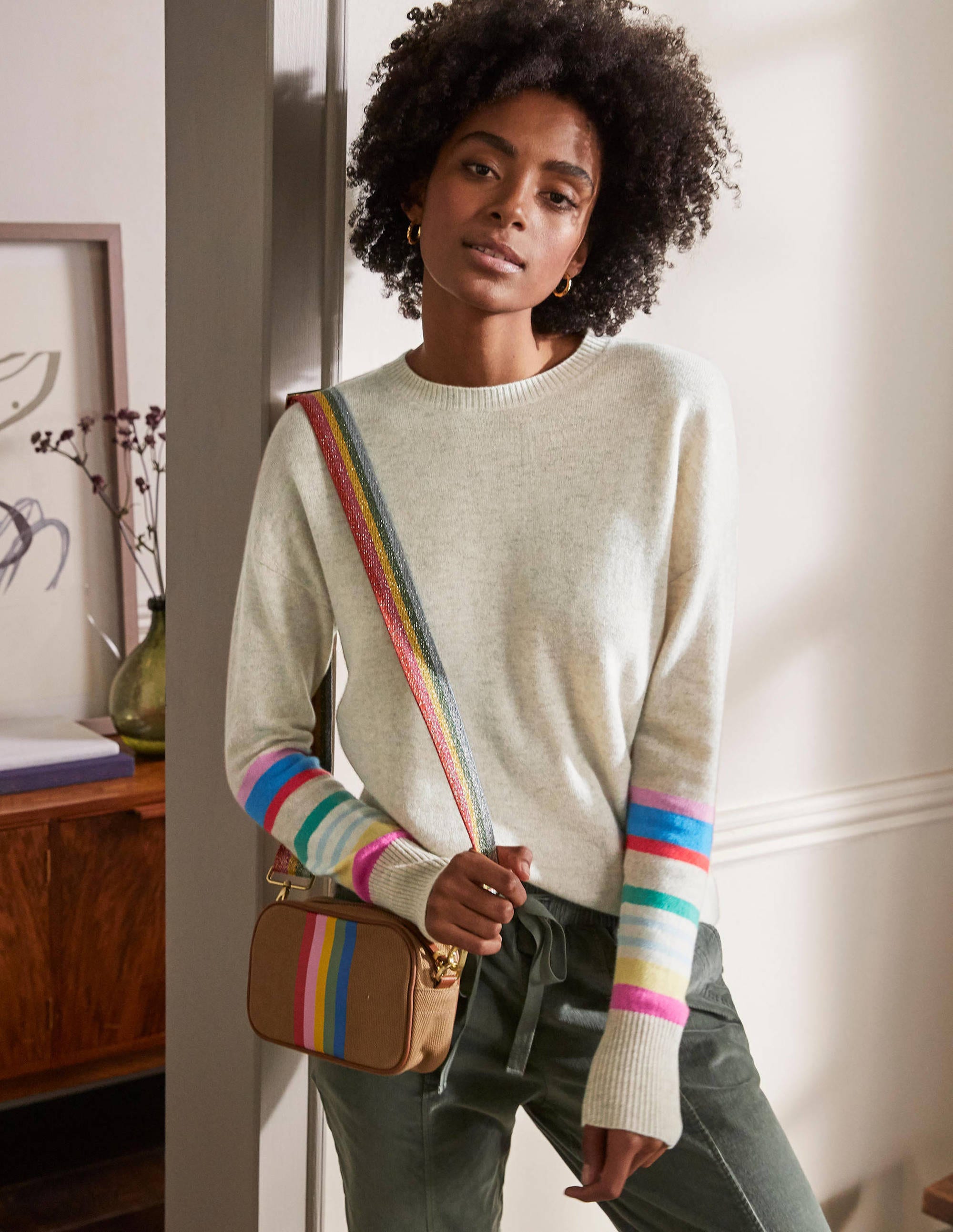Margot Cashmere Sweater-Oatmeal/Moonstone Stripe - Image 4