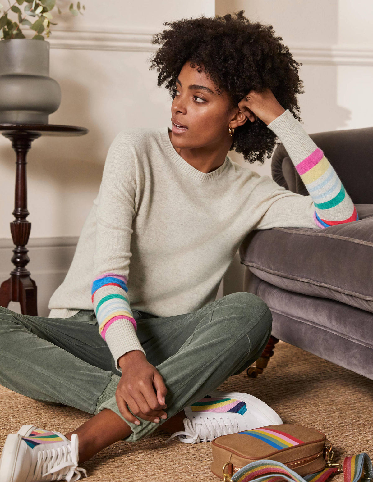 Margot Cashmere Sweater-Oatmeal/Moonstone Stripe - Image 5