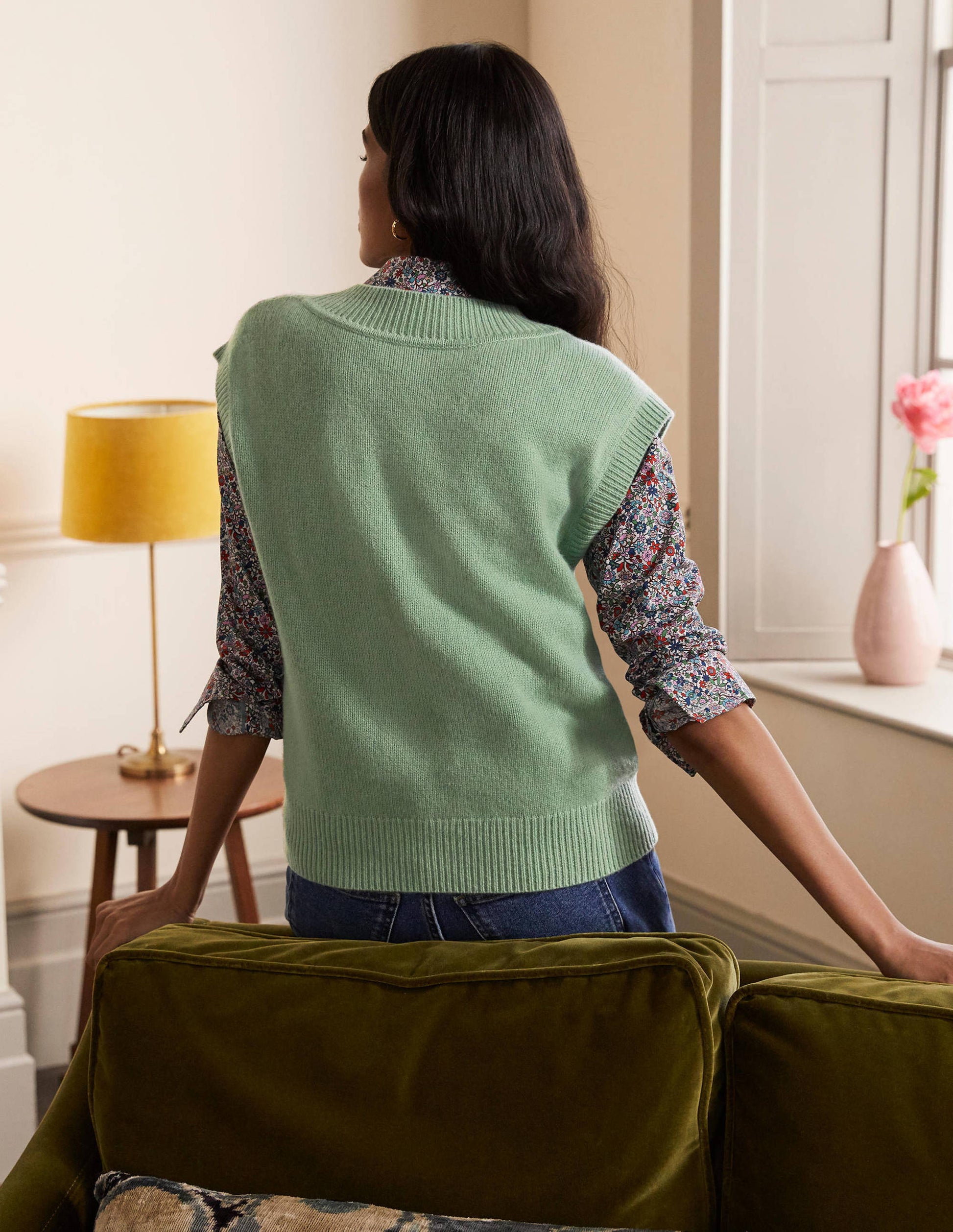 Cashmere Relaxed Sweater Vest-Peridot Green-3
