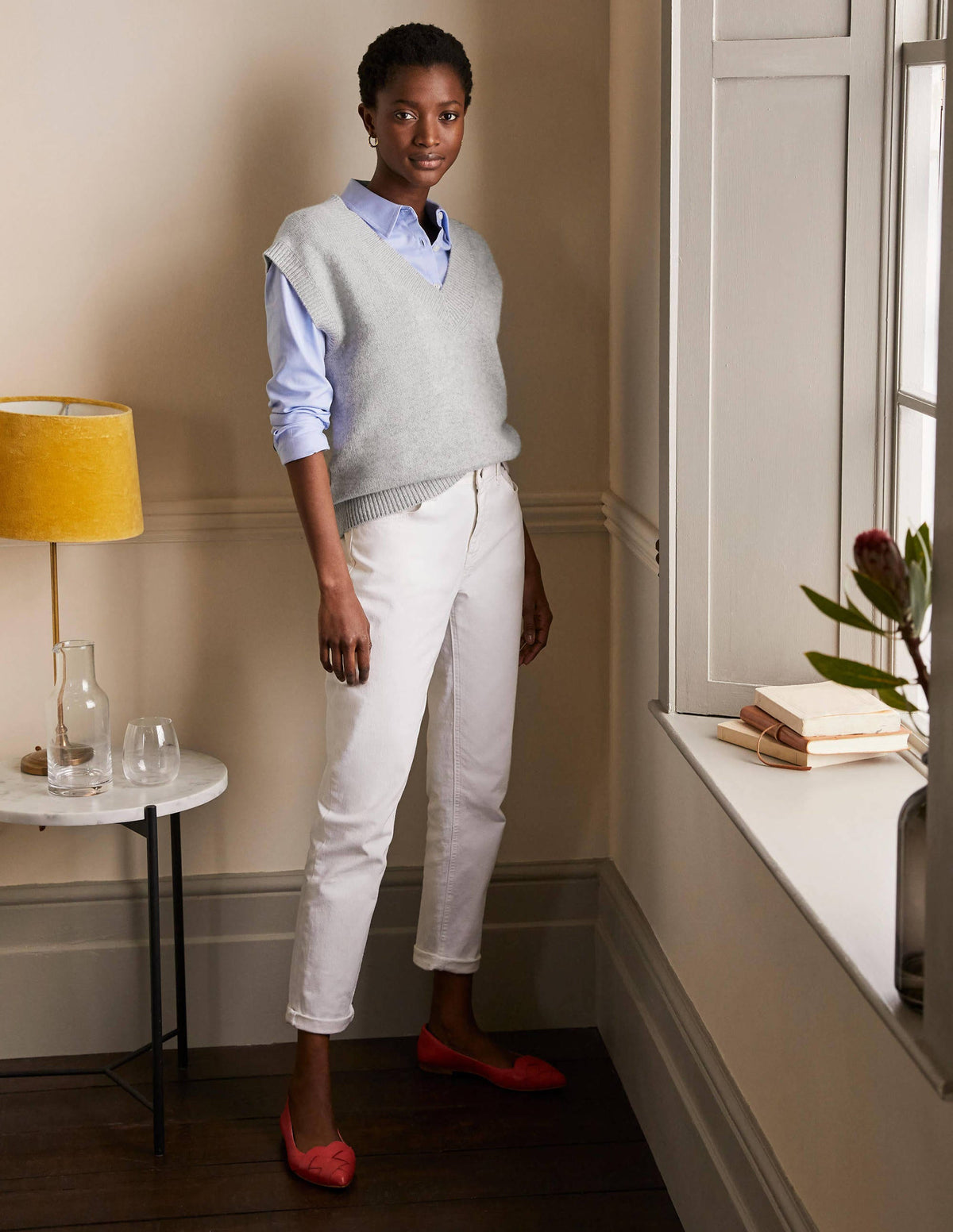 Cashmere Relaxed Sweater Vest-Grey Melange-1