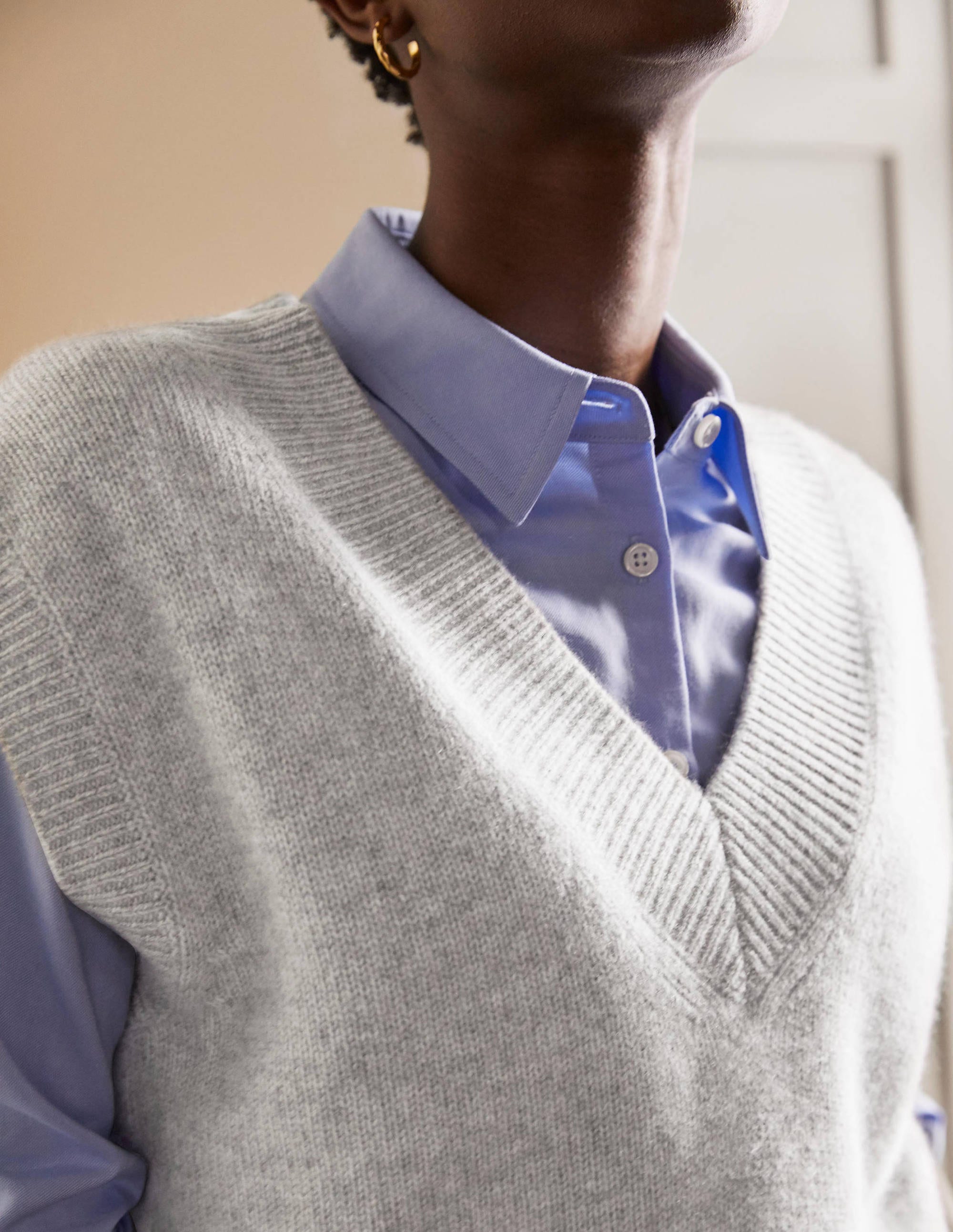 Cashmere Relaxed Sweater Vest-Grey Melange - Image 2