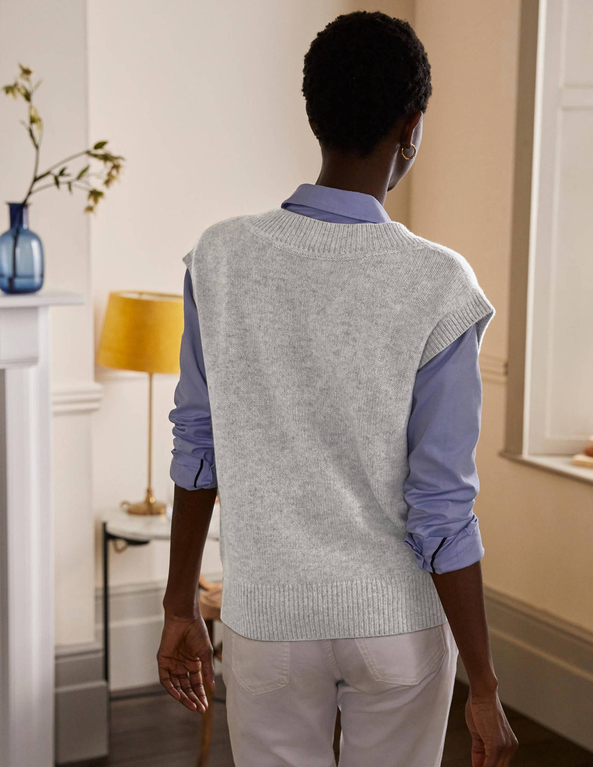 Cashmere Relaxed Sweater Vest-Grey Melange - Image 3