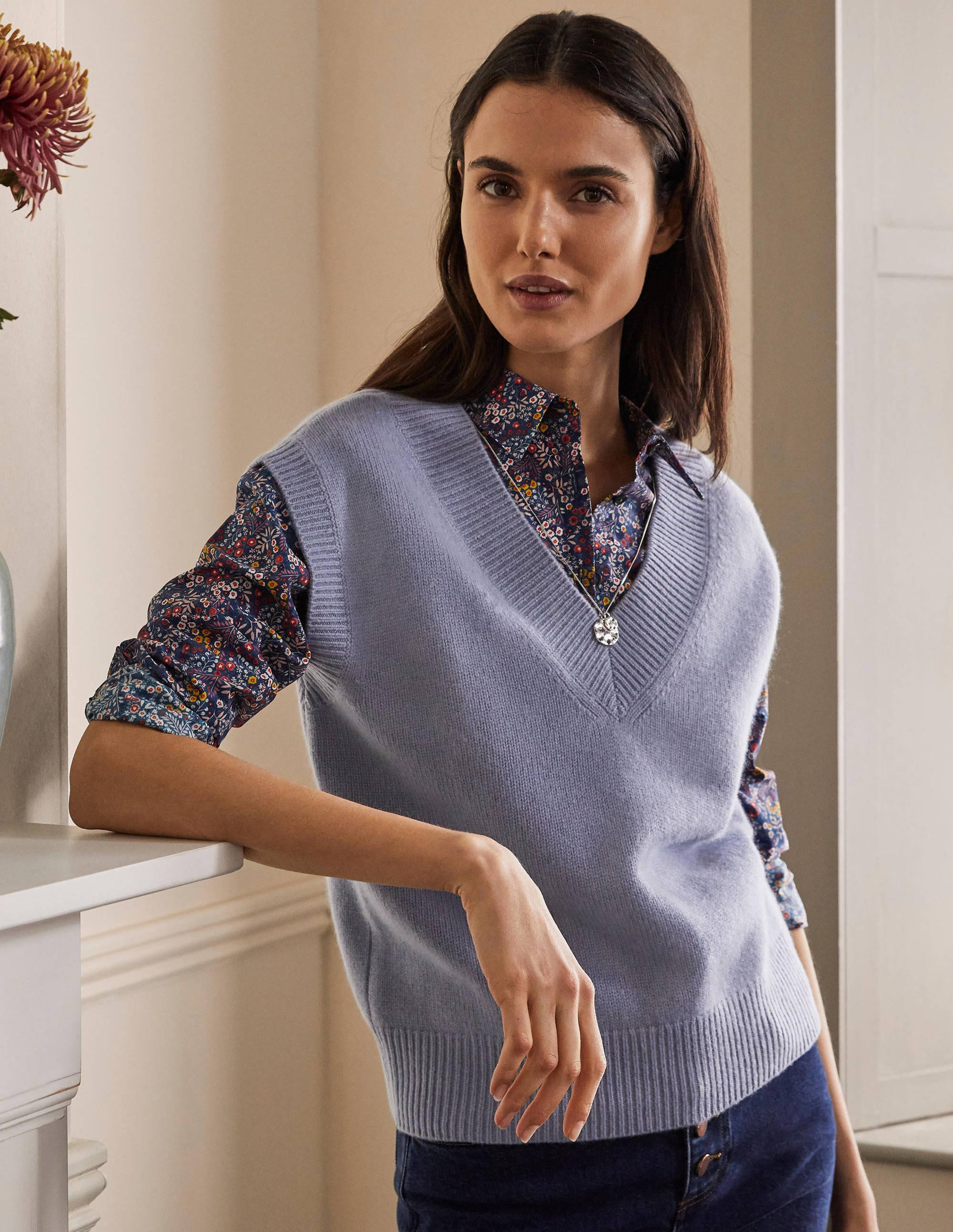 Cashmere Relaxed Sweater Vest-Lapis Light Blue - Image 1