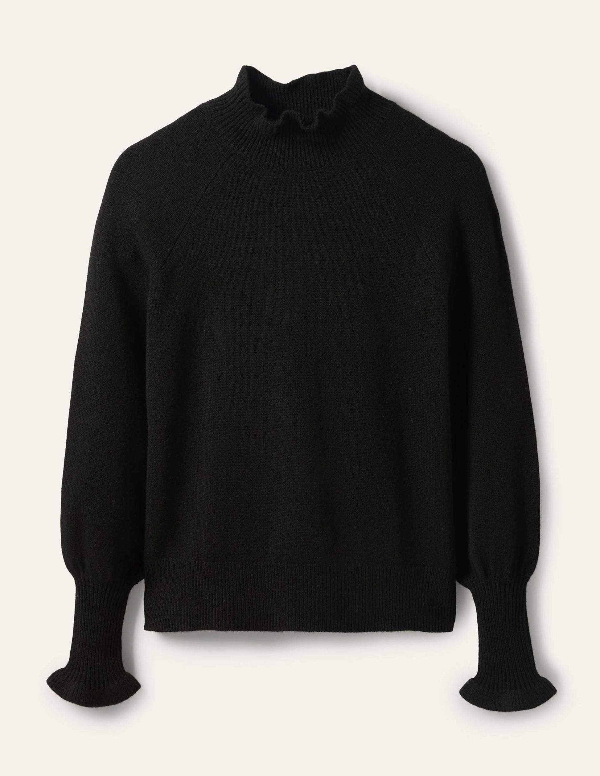 Cashmere Frill Neck Sweater-Black-5