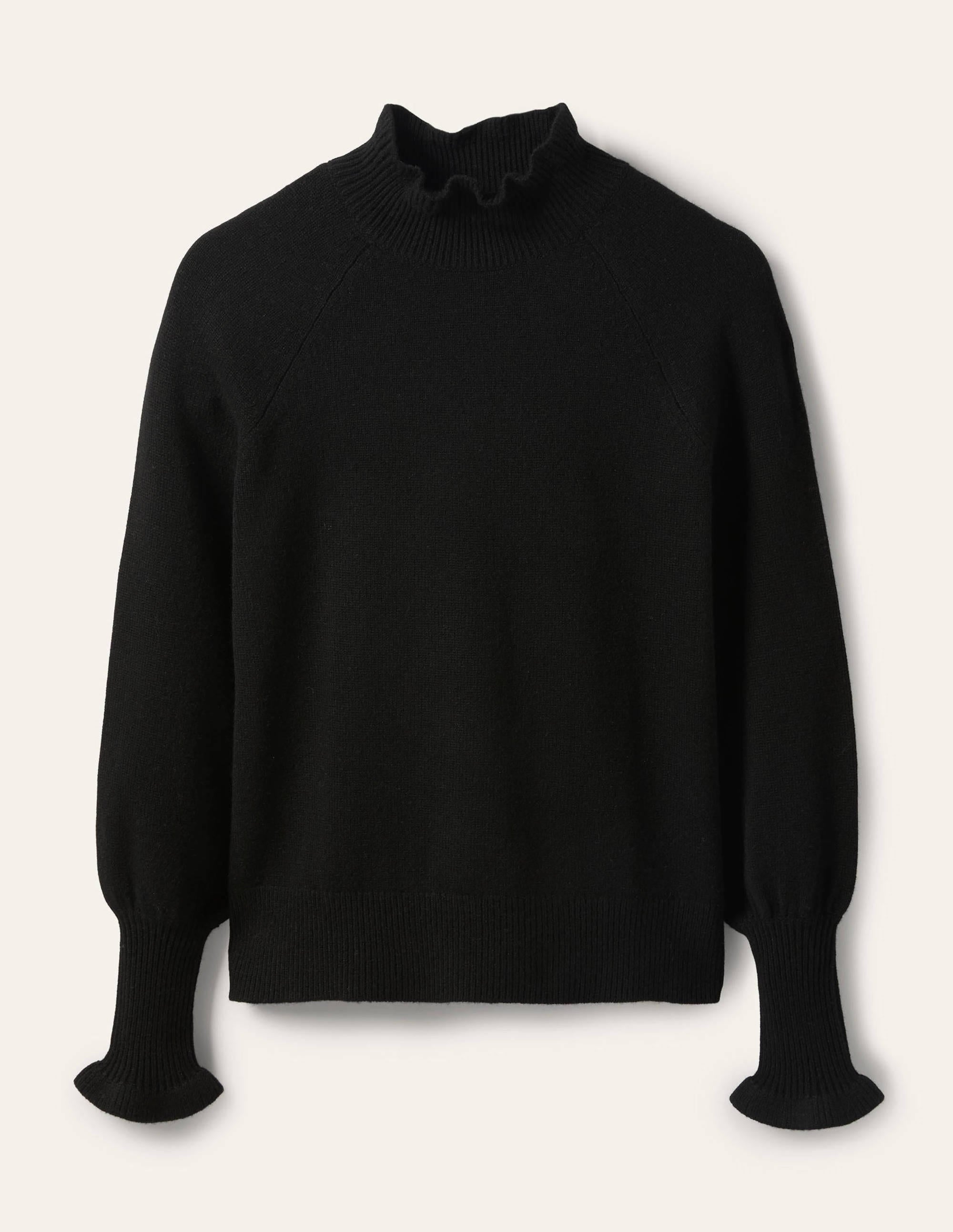 Cashmere Frill Neck Sweater-Black - Image 5