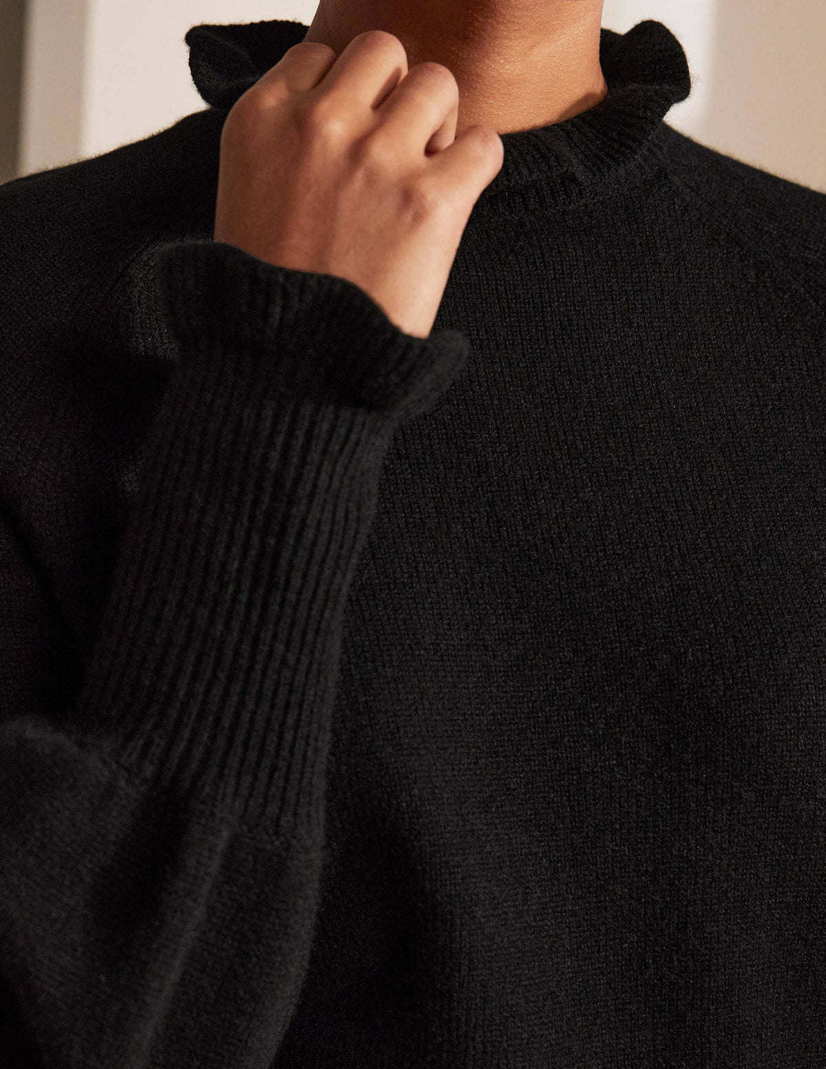 Cashmere Frill Neck Sweater-Black - Image 2
