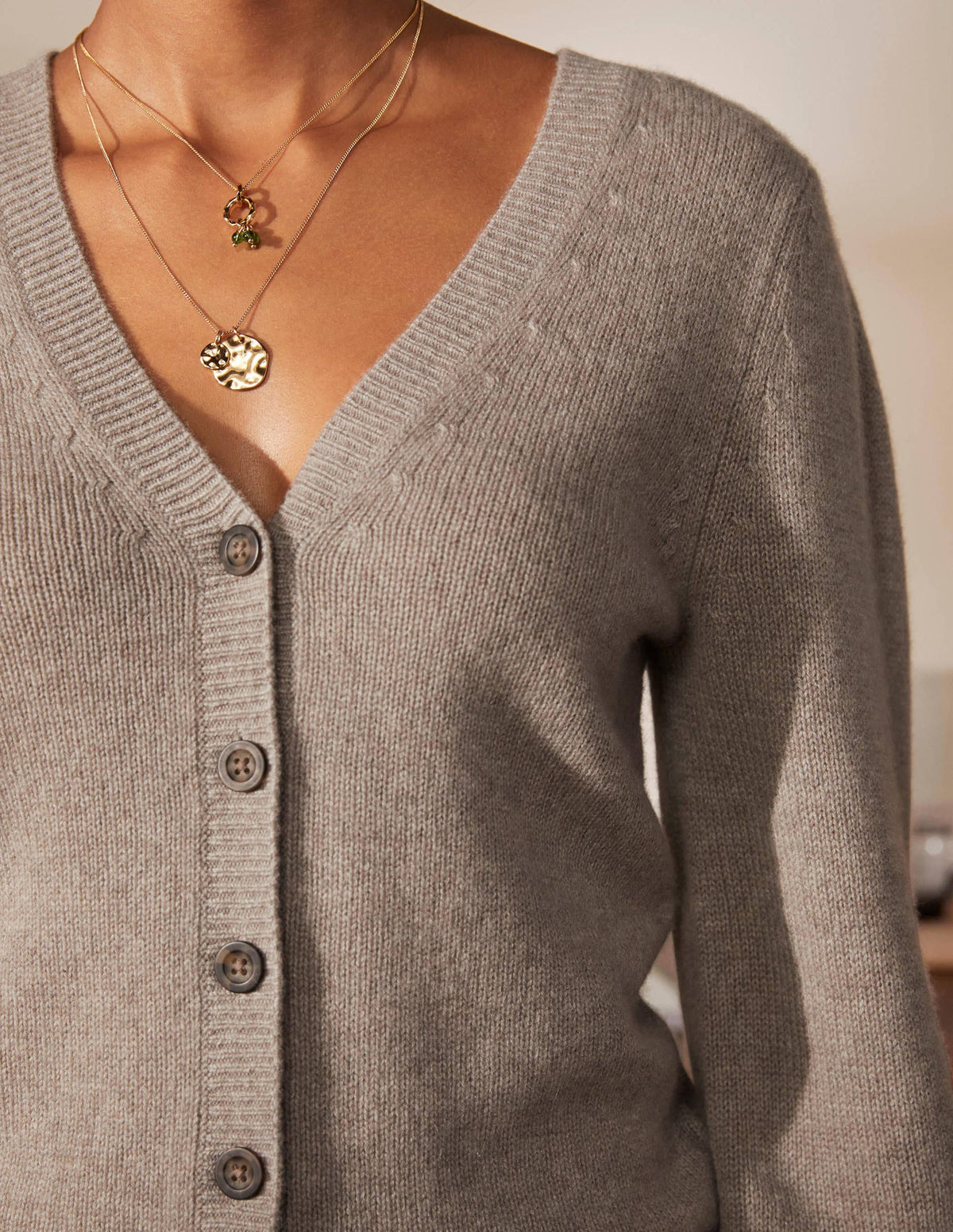 Cashmere Pleat Detail Cardigan-Mink Melange - Image 2