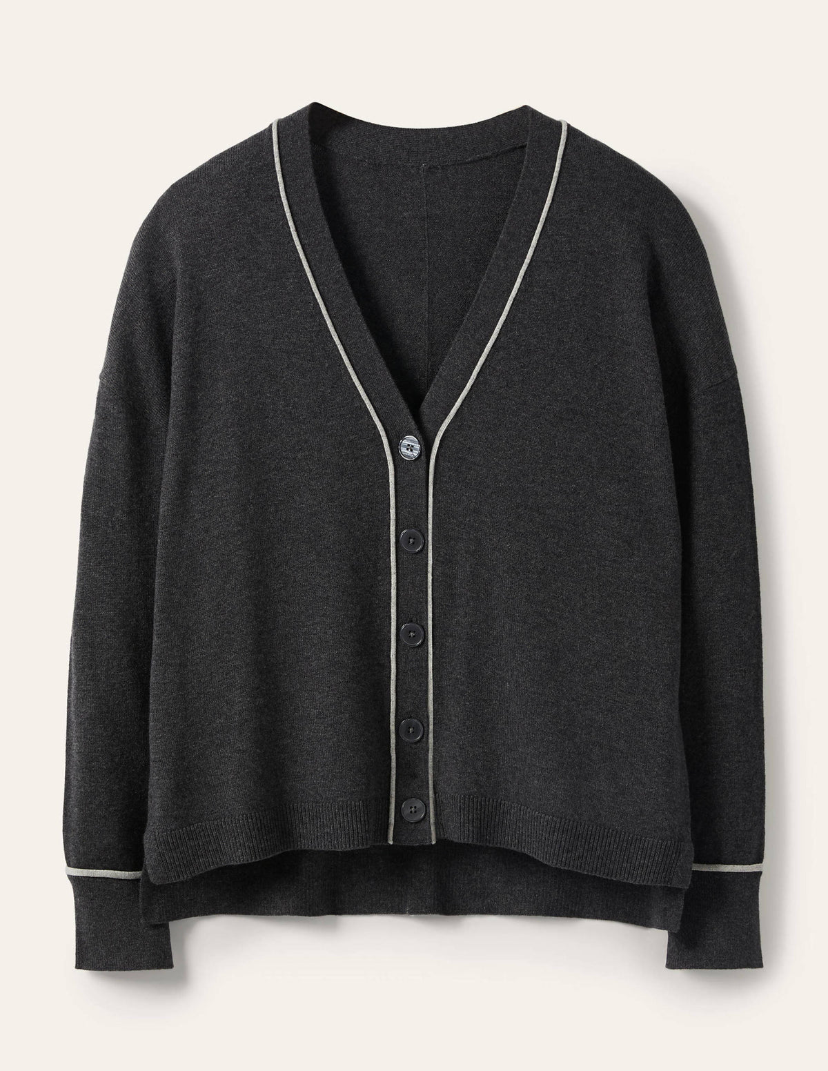 V-neck Relaxed Cardigan-Charcoal Melange - Image 5