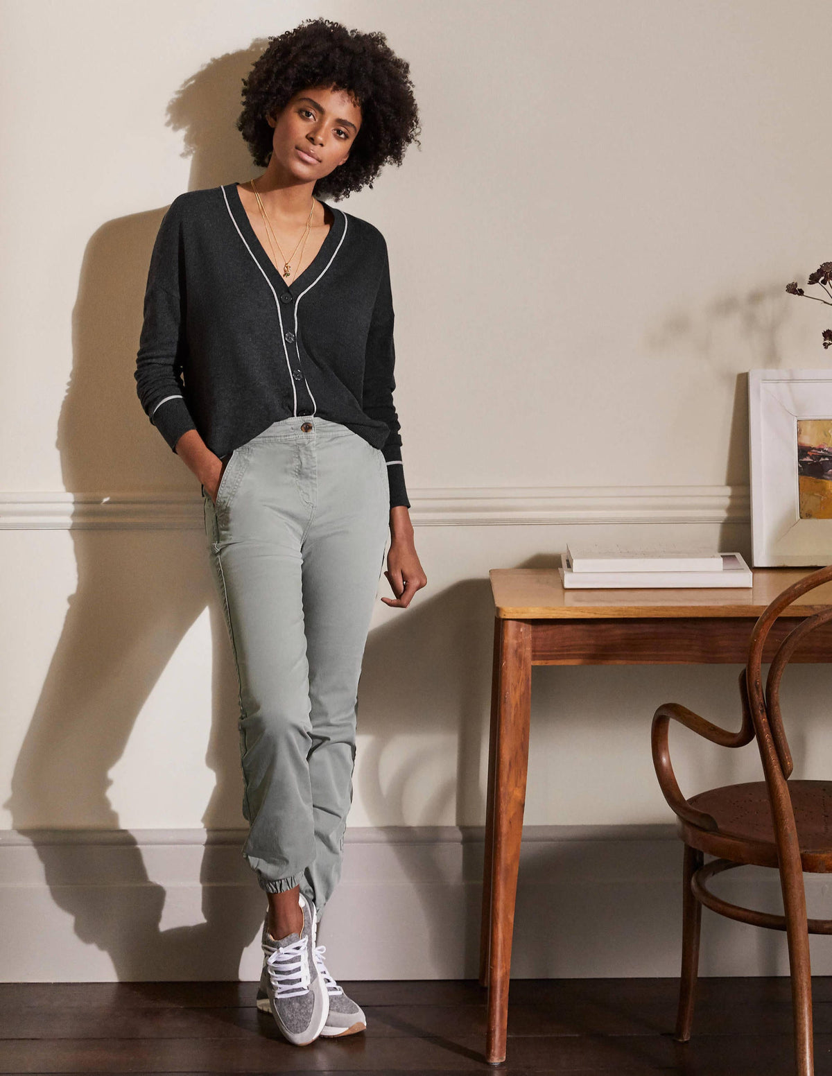 V-neck Relaxed Cardigan-Charcoal Melange-4