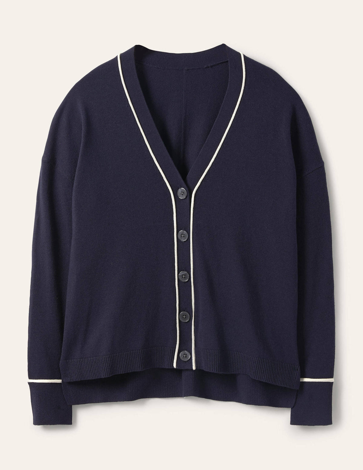V-neck Relaxed Cardigan-Navy - Image 5