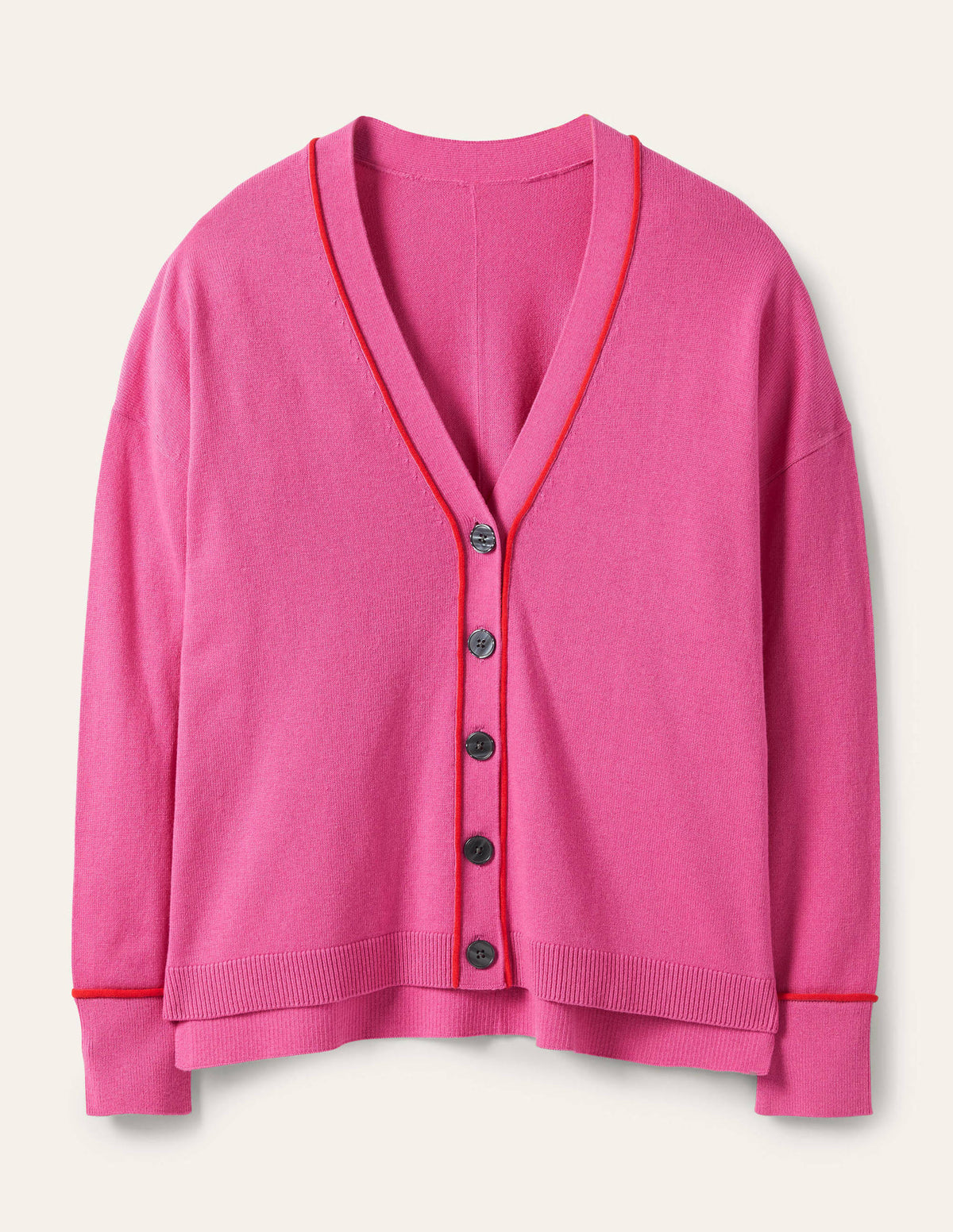 V-neck Relaxed Cardigan-Candy Pink - Image 5