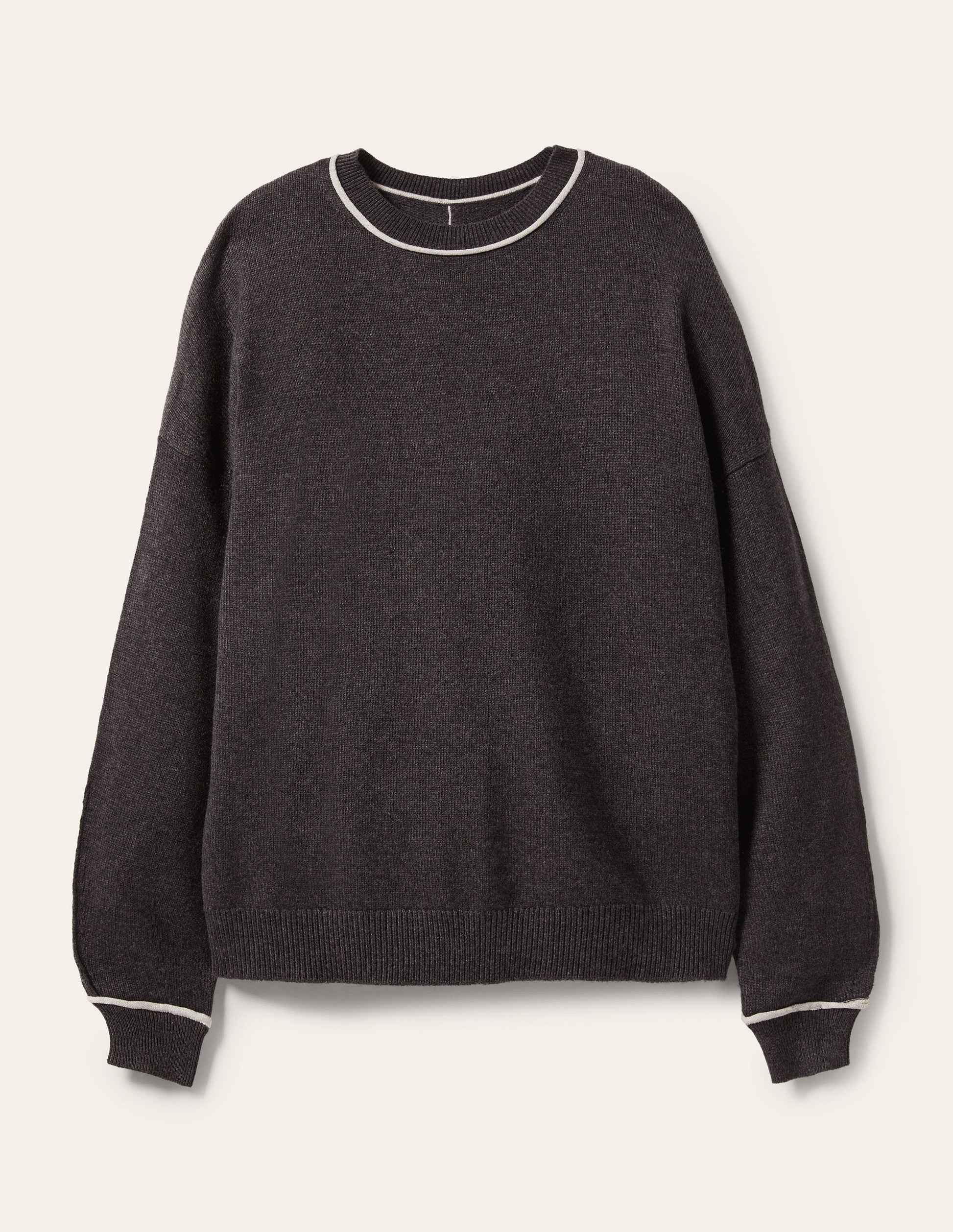 Oversized Crew Neck Sweater-Charcoal Melange-5