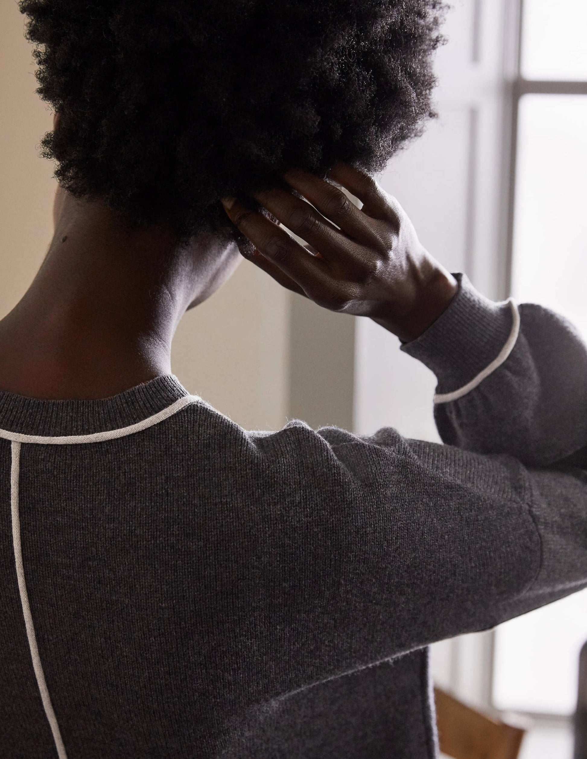Oversized Crew Neck Sweater-Charcoal Melange-2