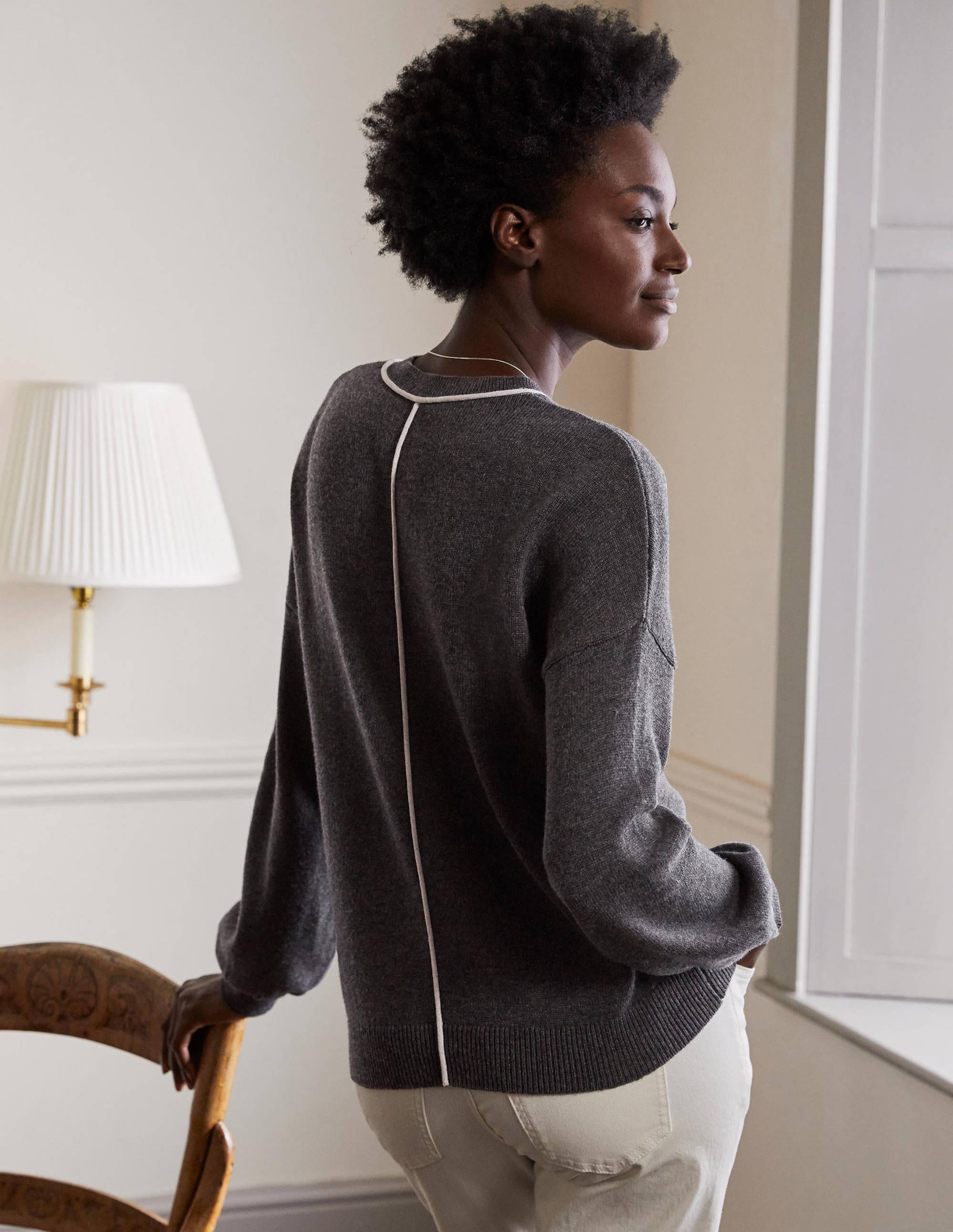 Oversized Crew Neck Sweater-Charcoal Melange - Image 3