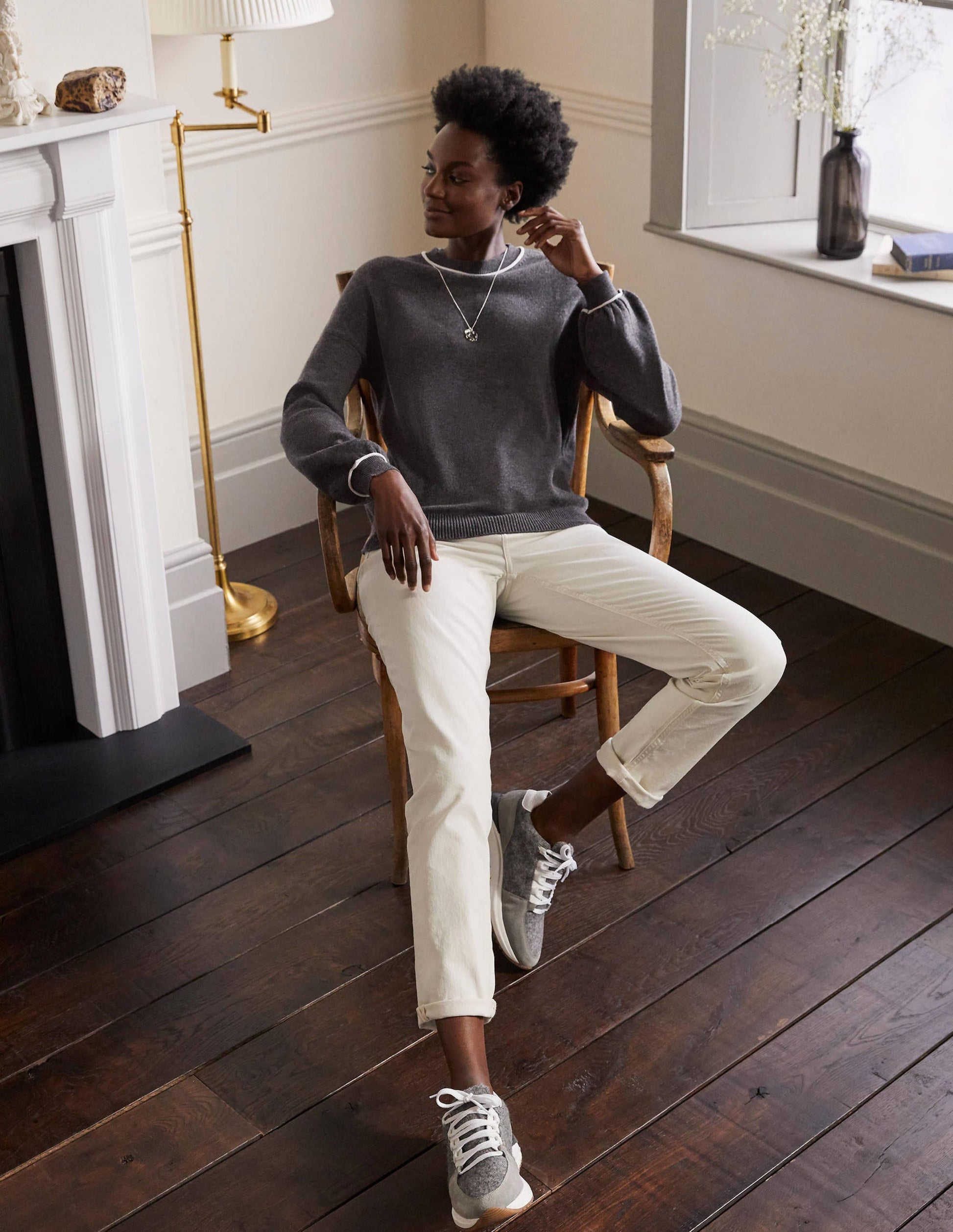 Oversized Crew Neck Sweater-Charcoal Melange-4