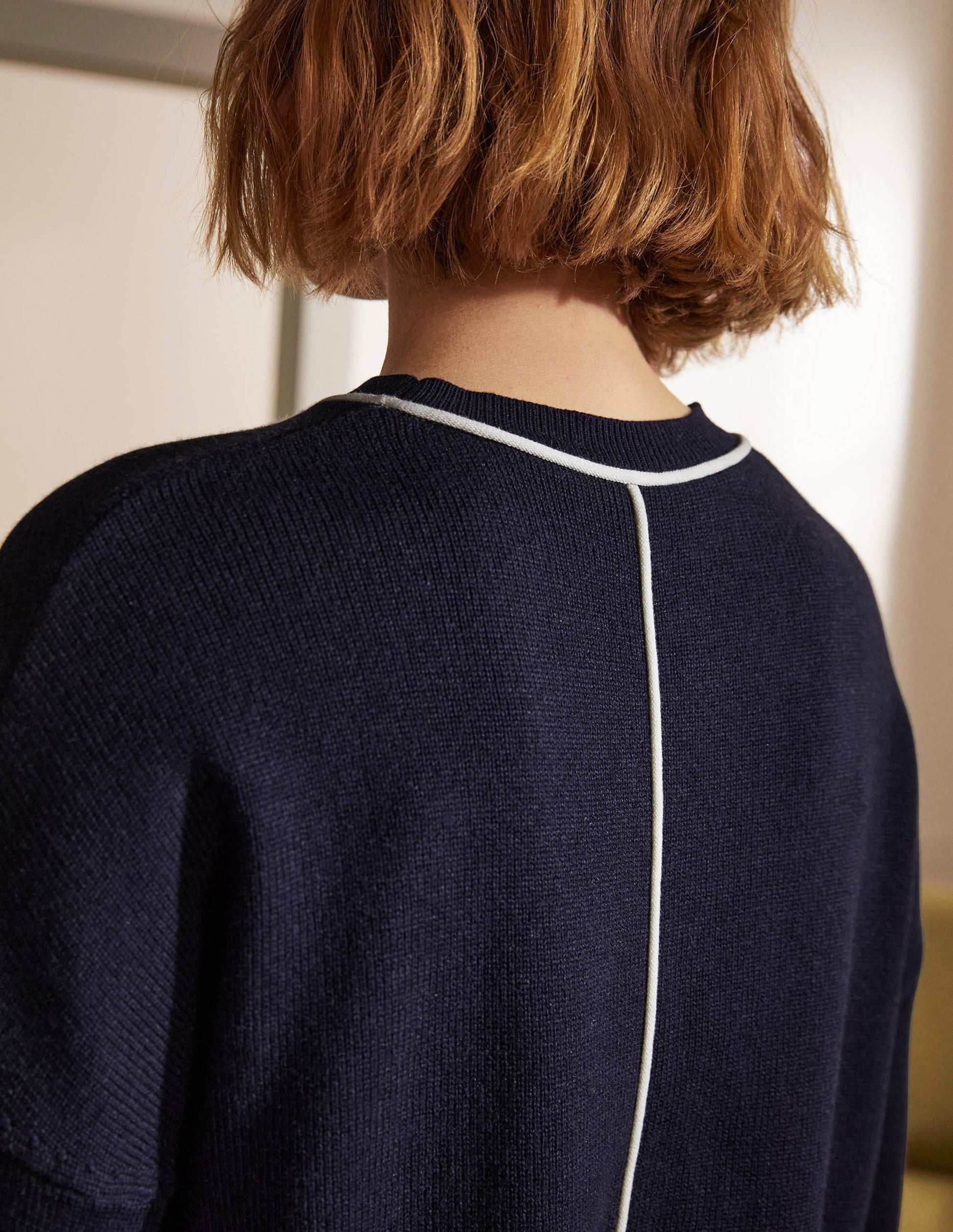 Oversized Crew Neck Sweater-Navy-2