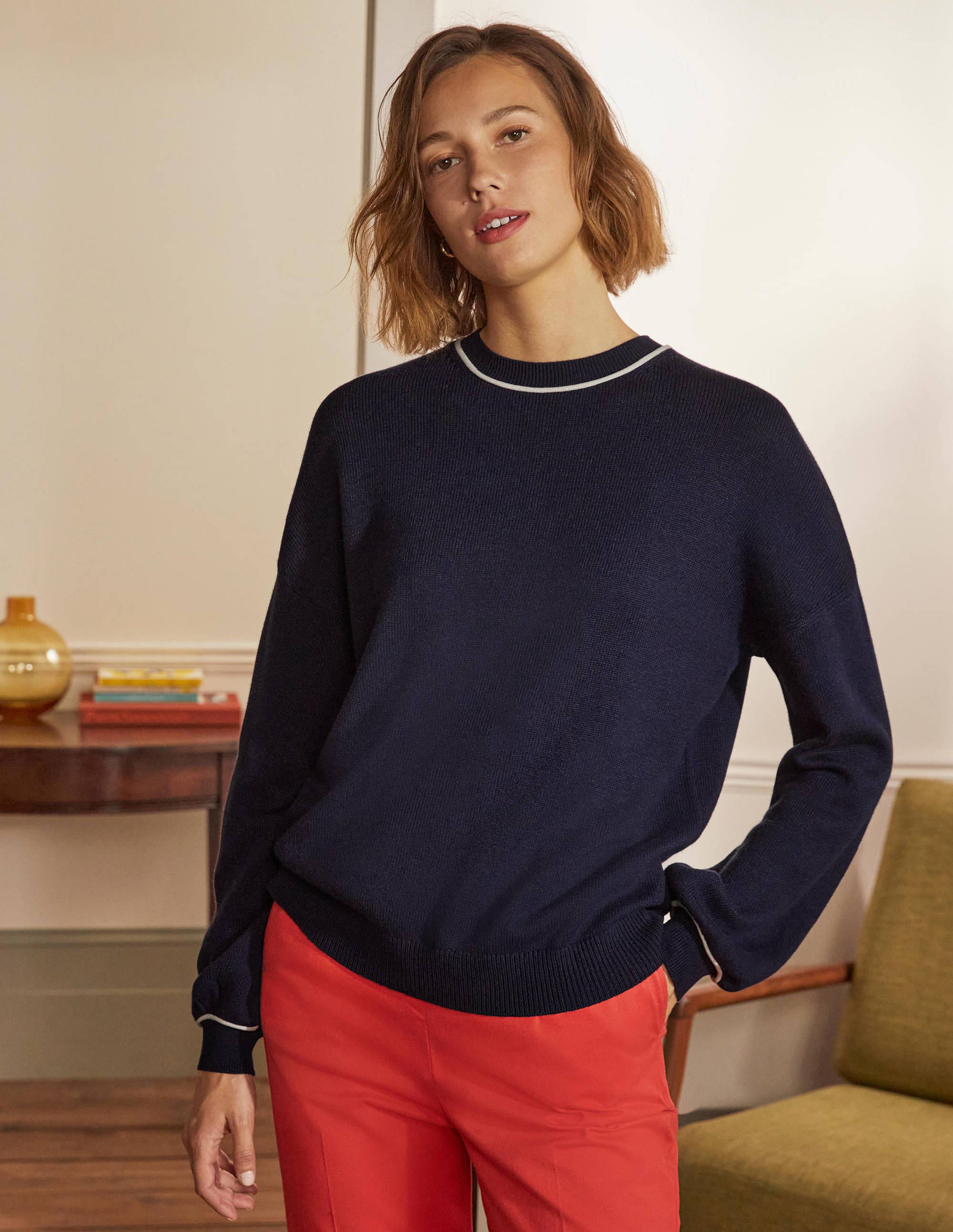 Oversized Crew Neck Sweater-Navy - Image 4