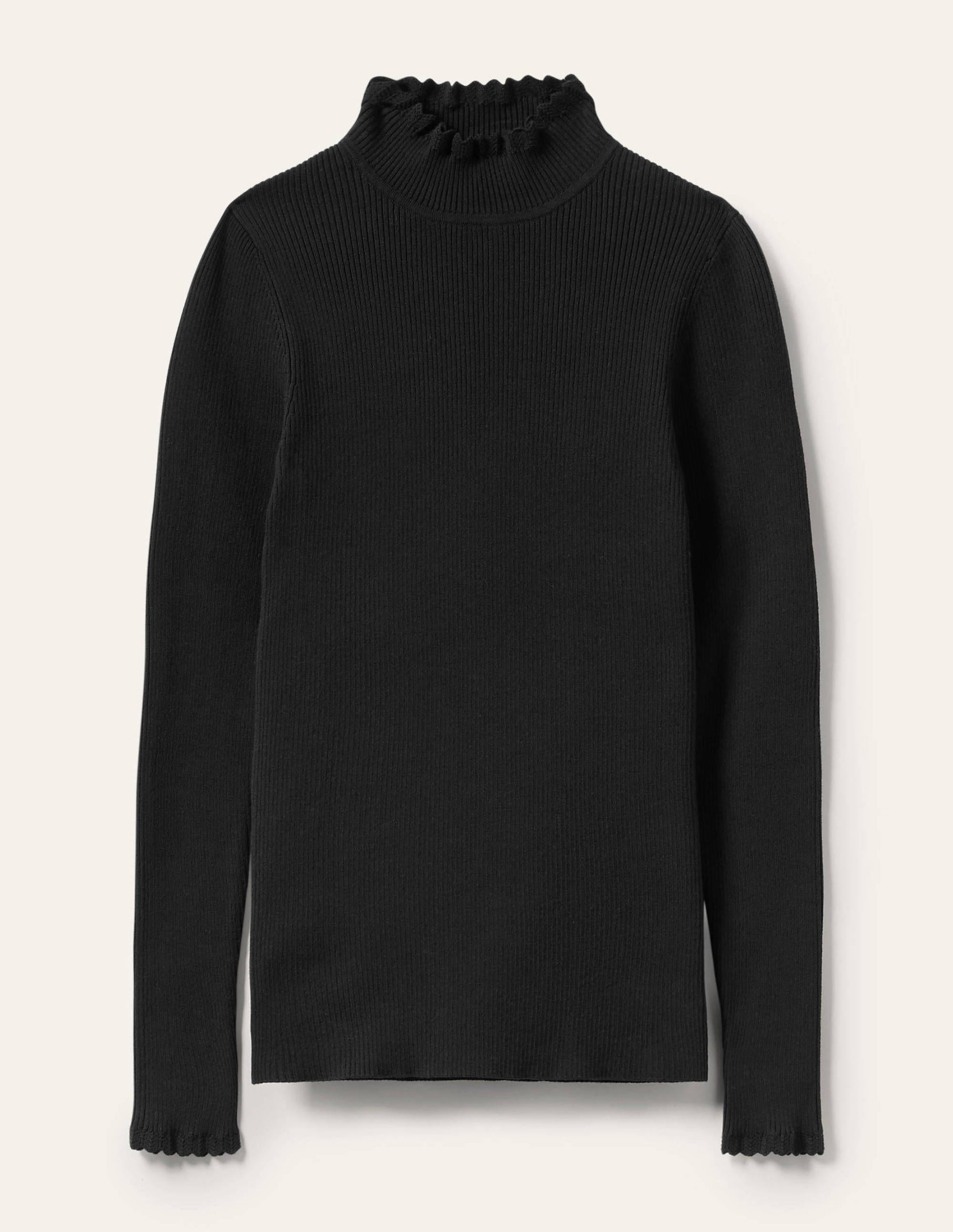Scallop High Neck Sweater-Black-5