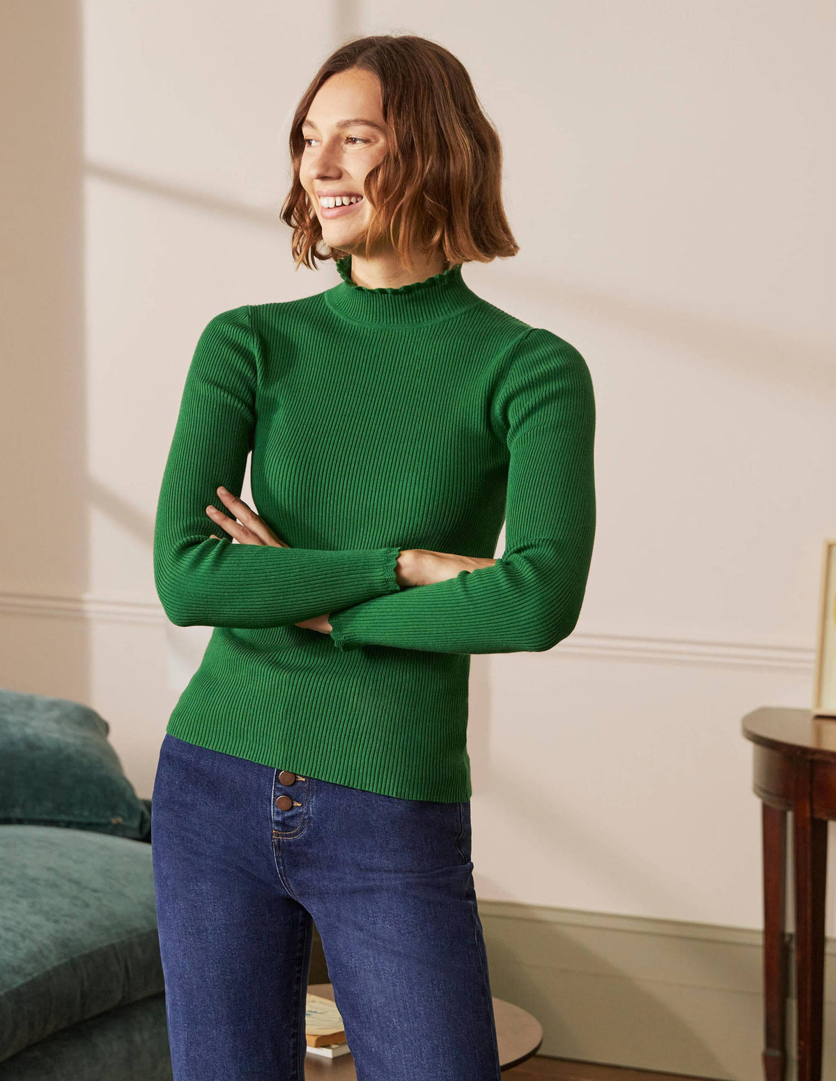 Scallop High Neck Sweater-Conifer-1