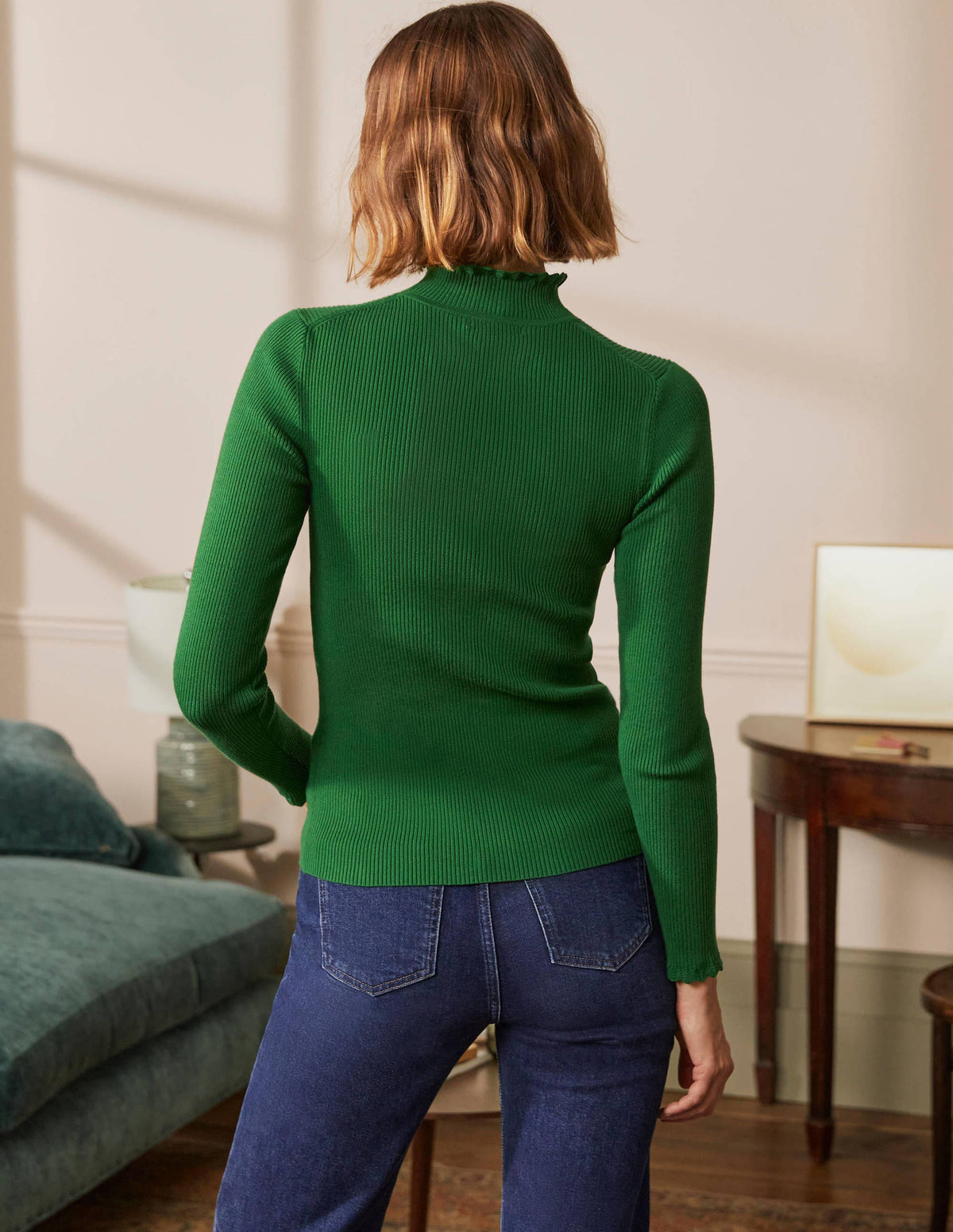Scallop High Neck Sweater-Conifer - Image 3