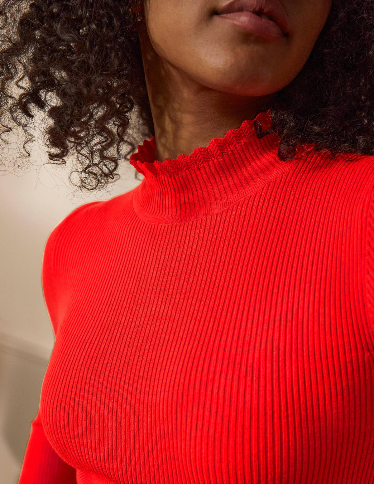 Scallop High Neck Sweater-Cherry Red - Image 2