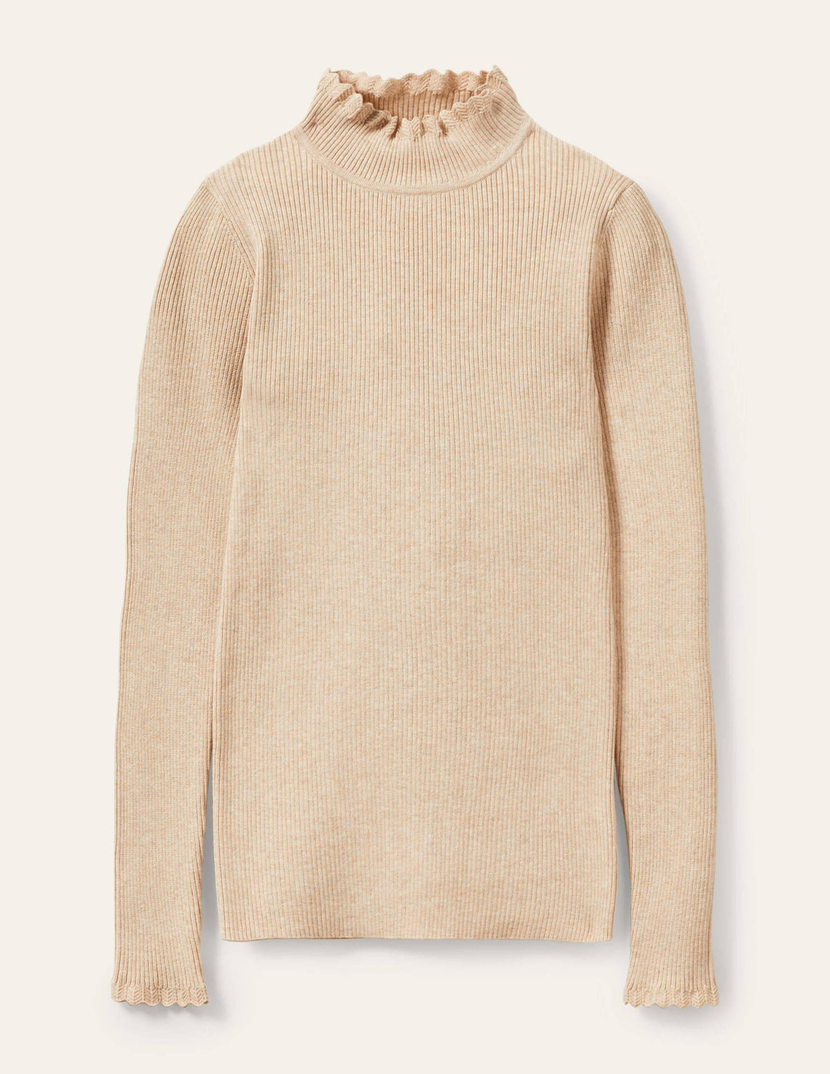 Scallop High Neck Sweater-Oatmeal Melange-5