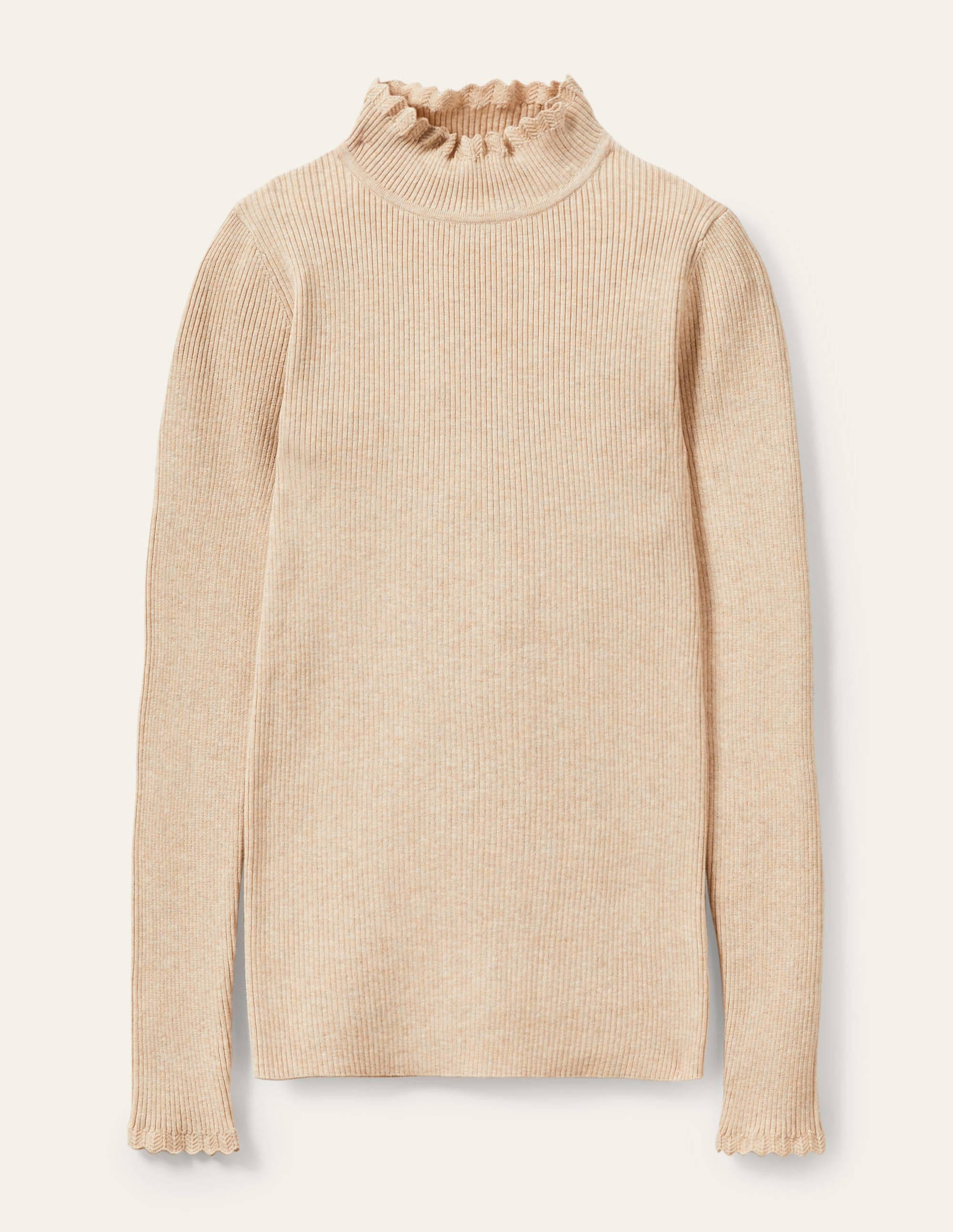 Scallop High Neck Sweater-Oatmeal Melange - Image 5