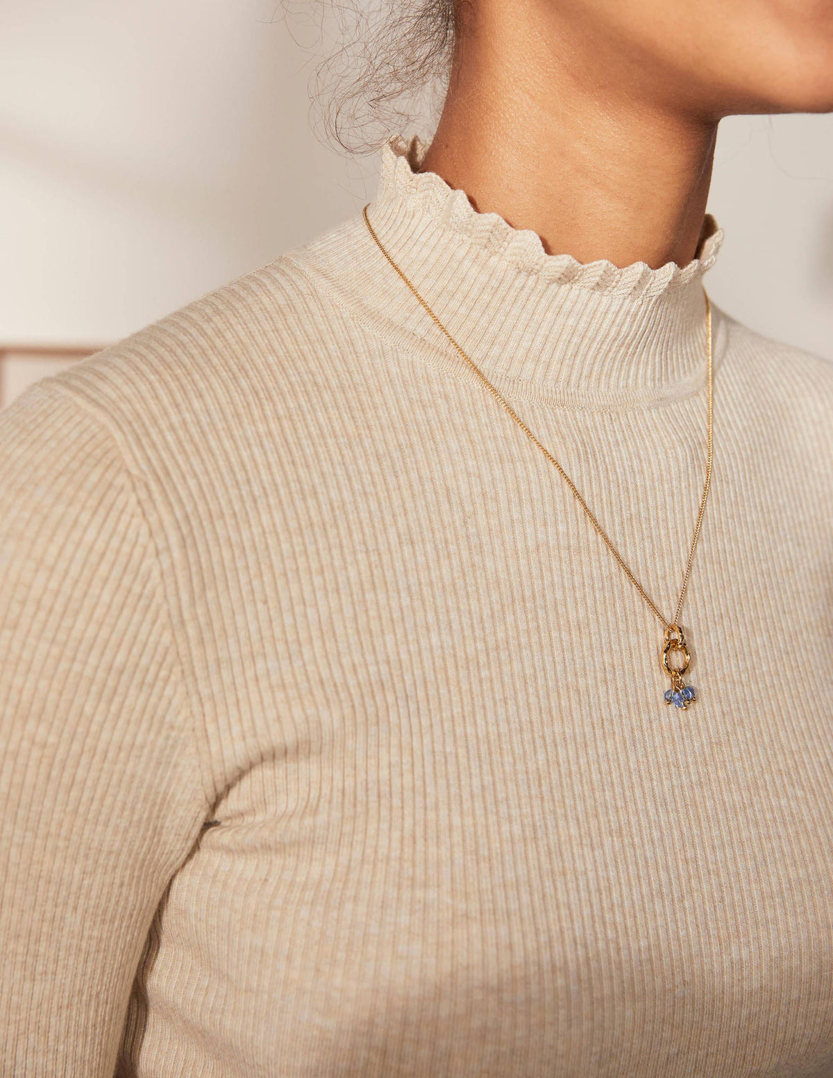 Scallop High Neck Sweater-Oatmeal Melange-2