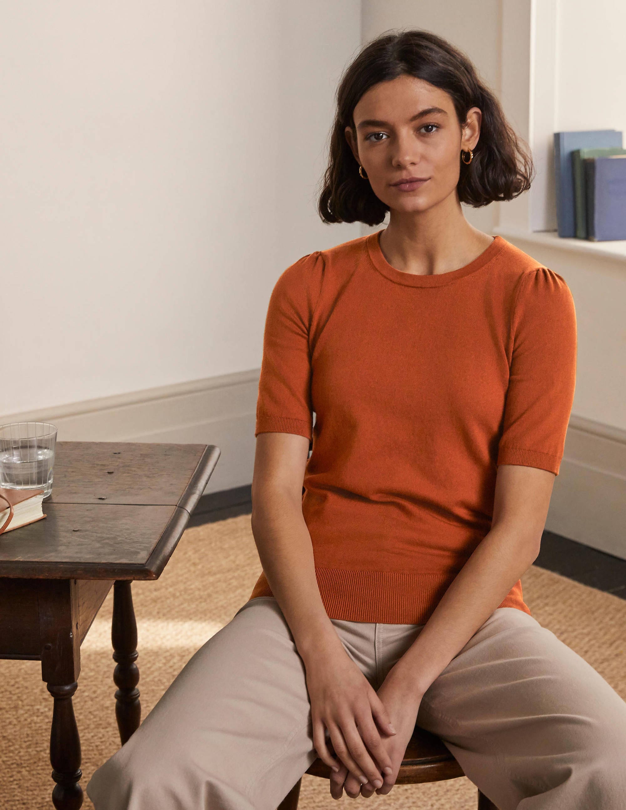 Cotton Crew Knitted Top-Rust - Image 2